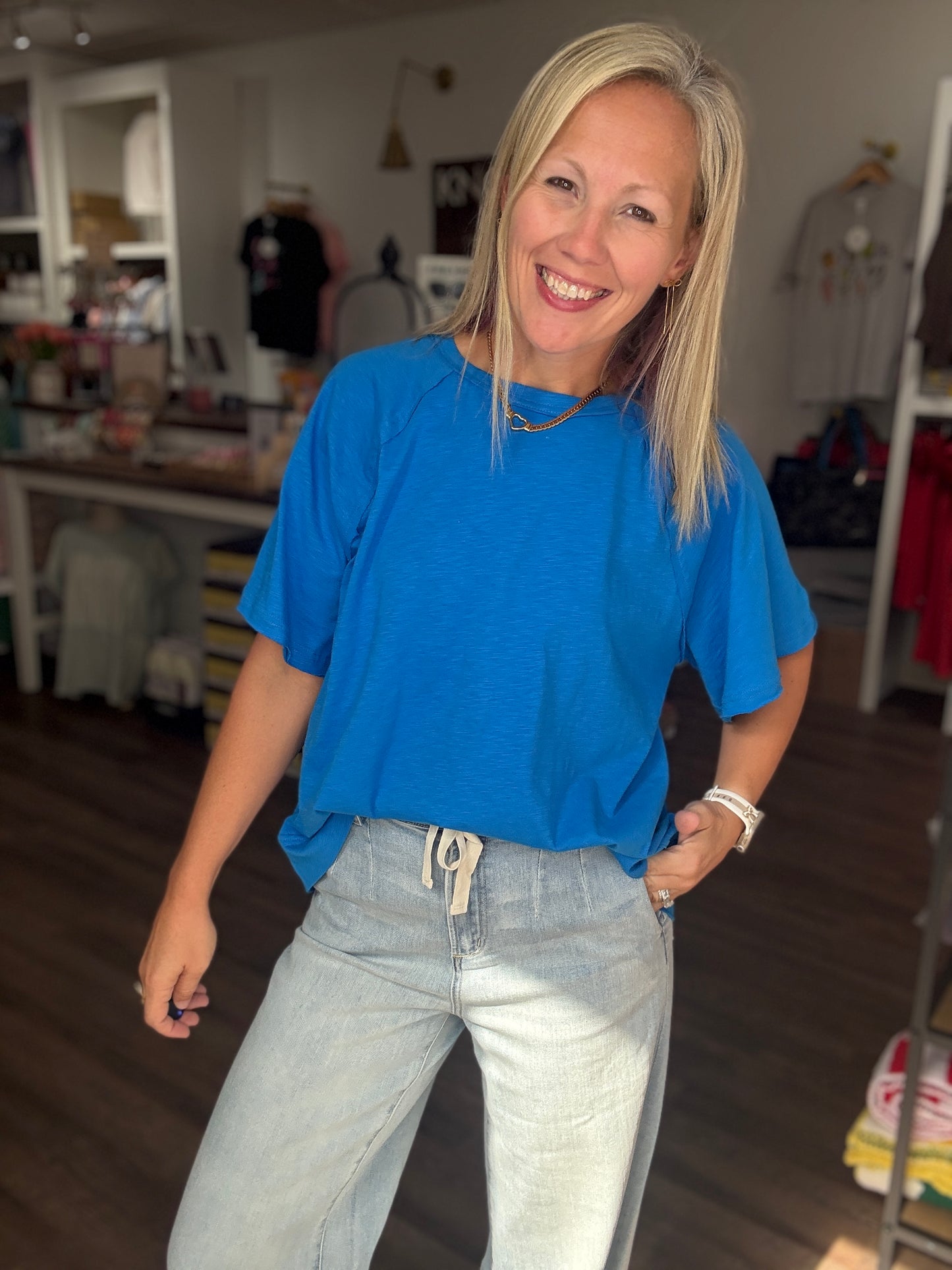 Slub Seam Top- Ocean Blue