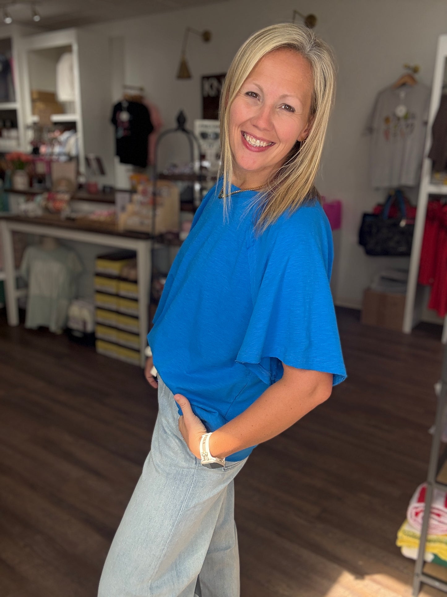 Slub Seam Top- Ocean Blue