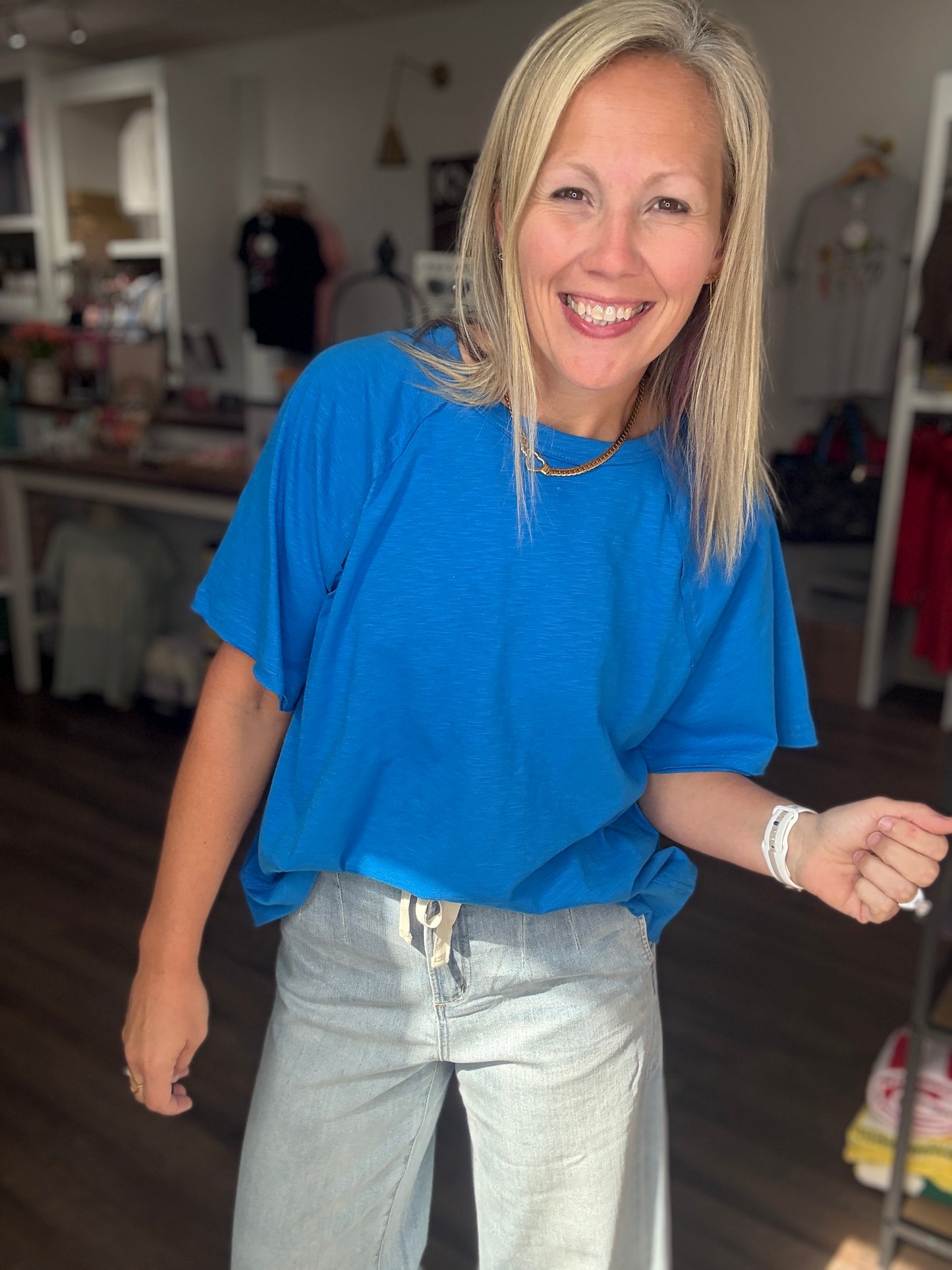 Slub Seam Top- Ocean Blue