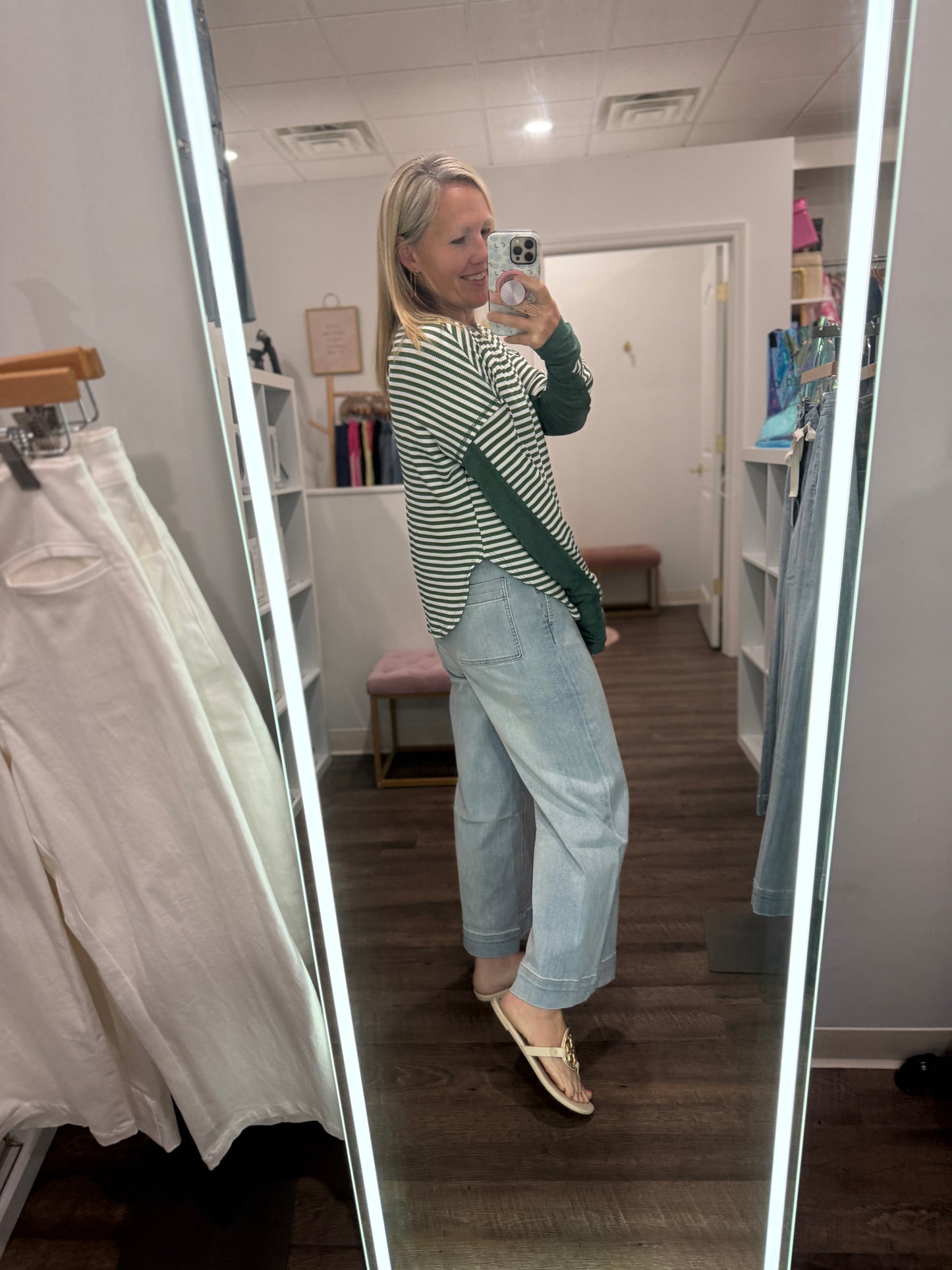 Green & Cream Waffle Top