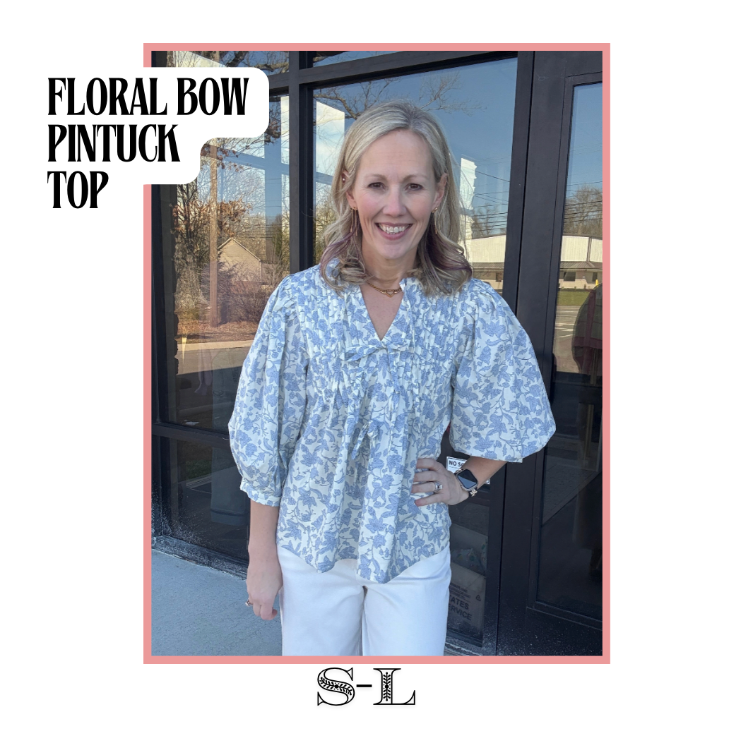 Floral Bow Pintuck Top