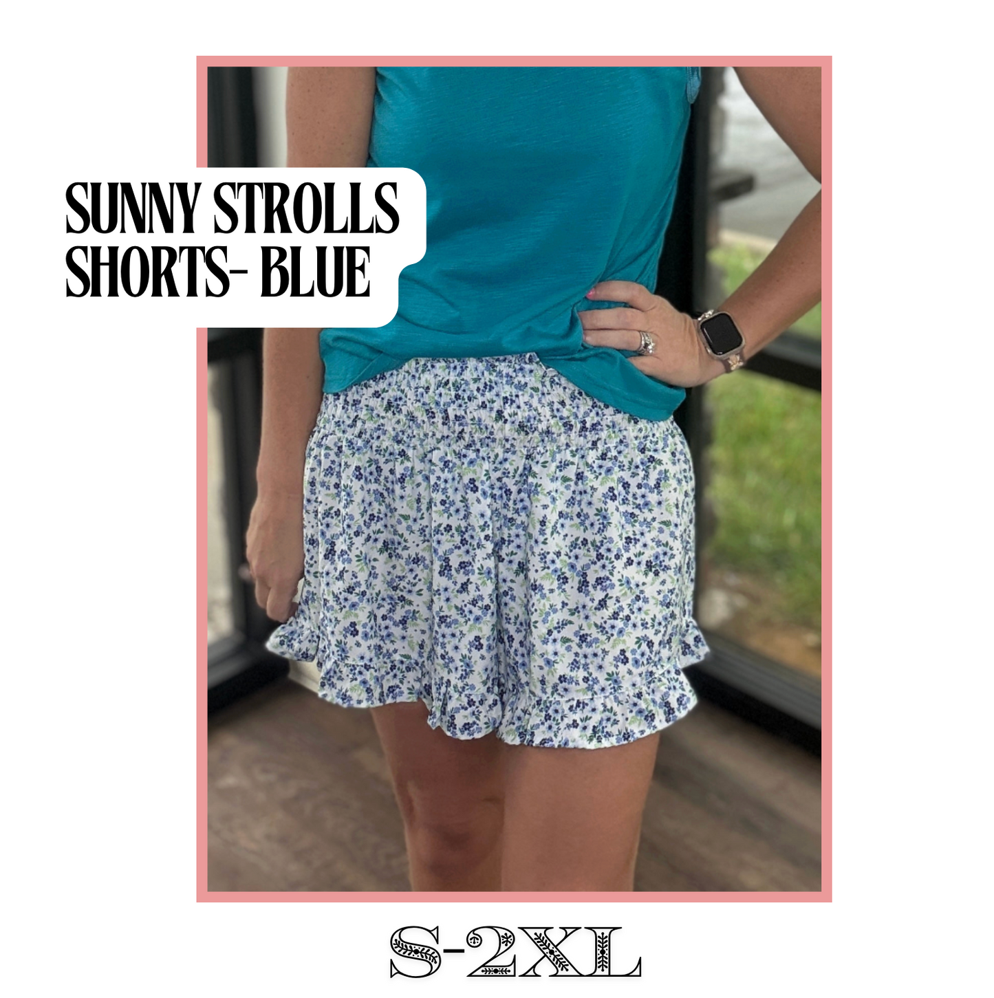 Sunny Strolls Shorts- Blue Floral