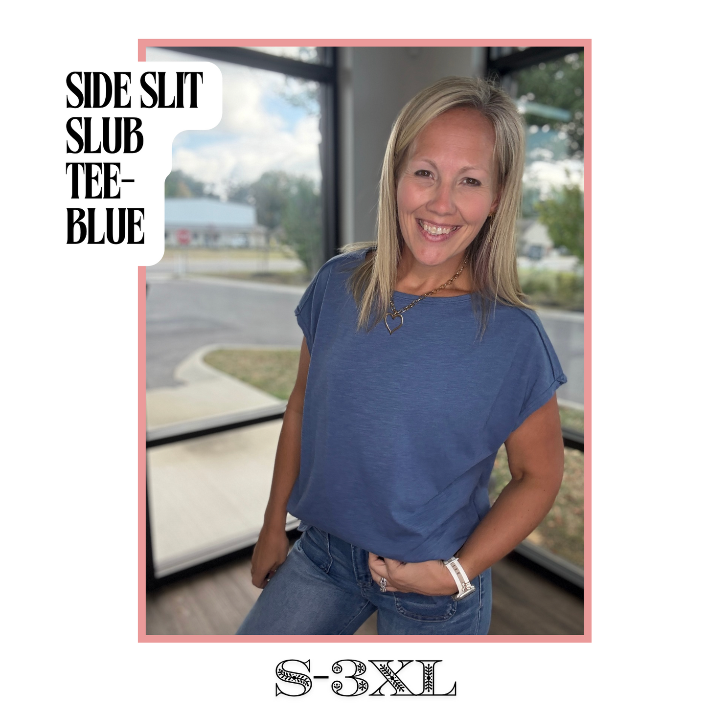Side Slit Slub Tee- Slate Blue