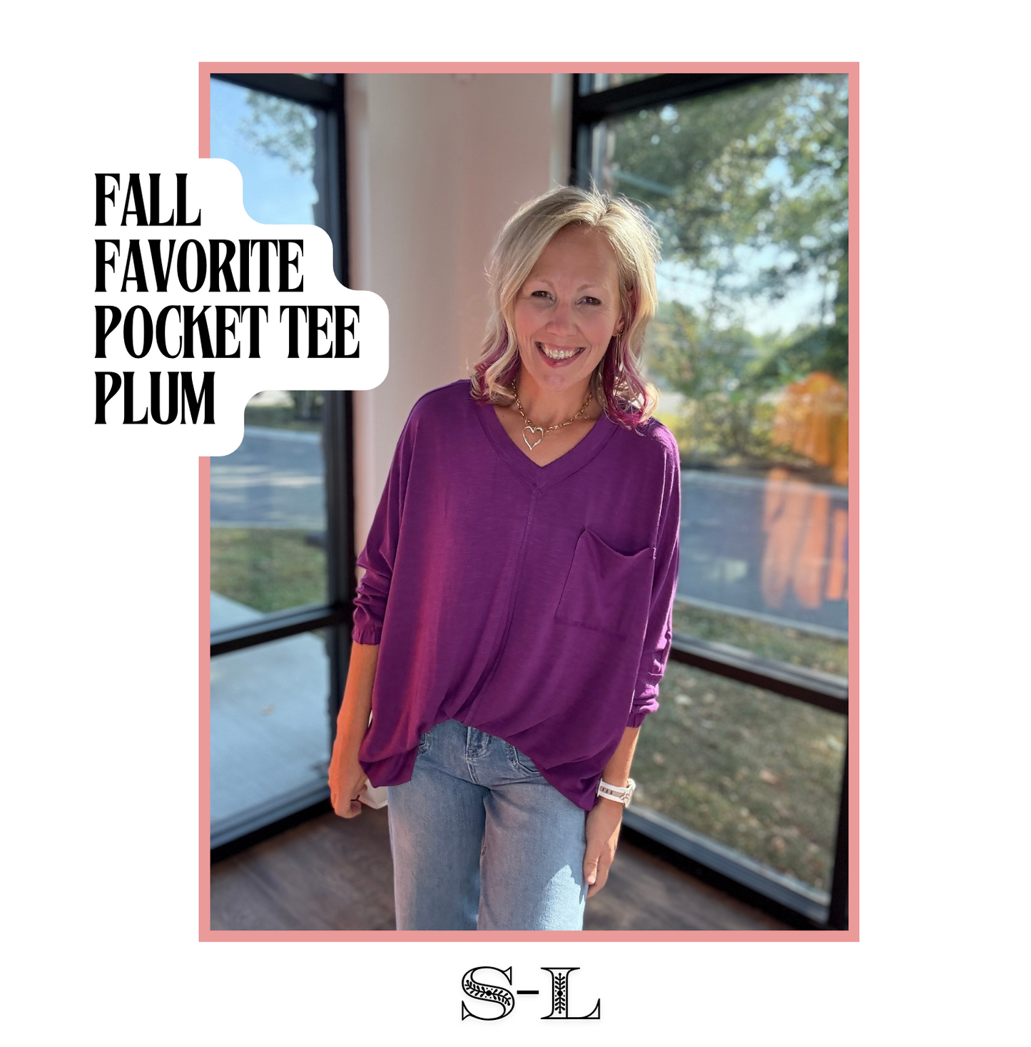 Fall Favorite Pocket Tee- Plum
