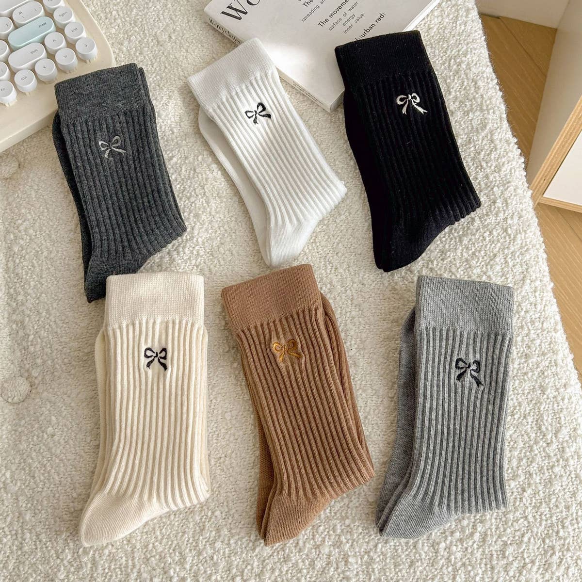 Bow Socks- Coffee