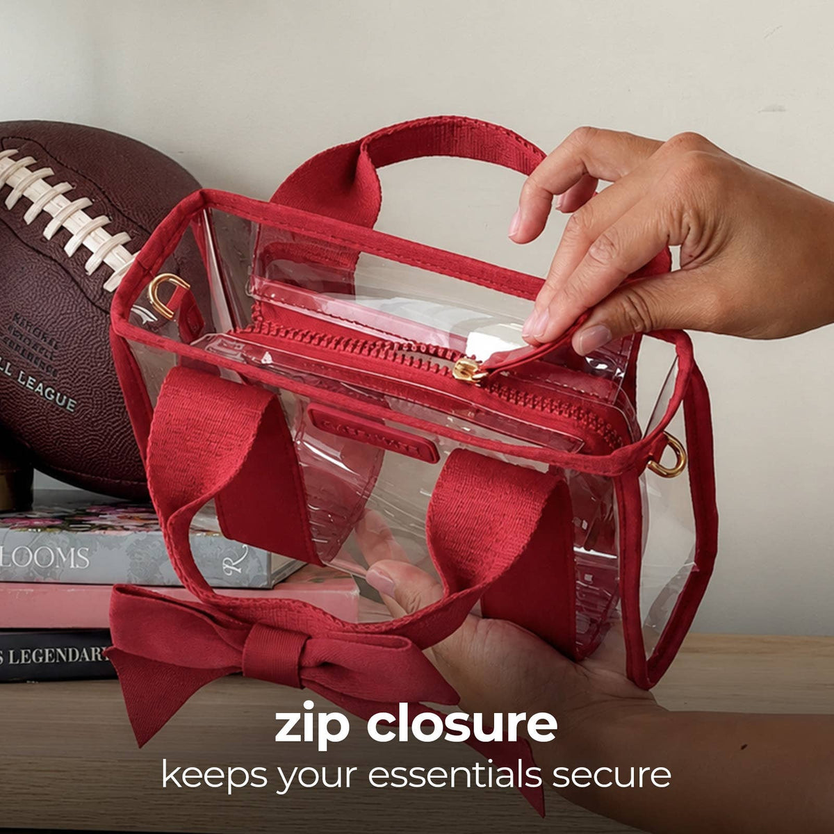 Varsity Red Bow Clear Stadium Bag