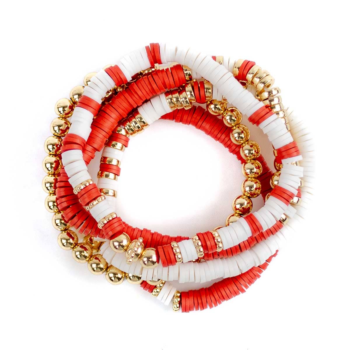 Red/White/Gold Bracelet Stack