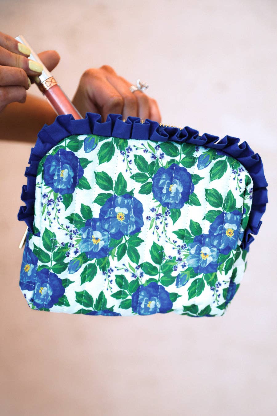 Caroline Floral Quilted Ruffle Bag