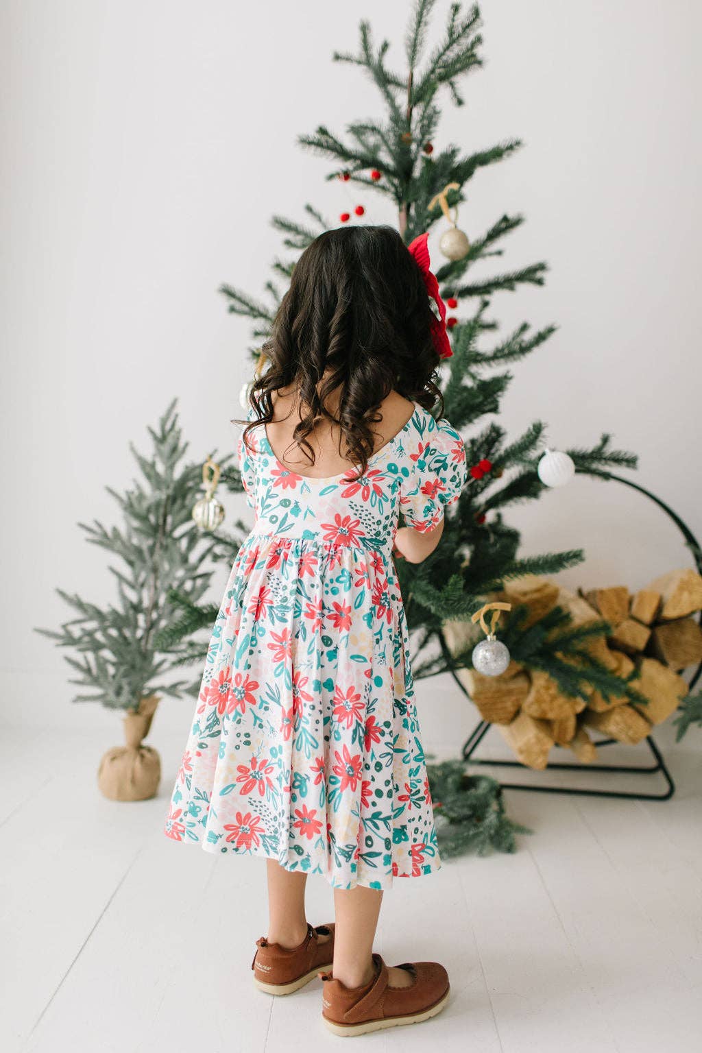 Holiday Floral Puff Dress