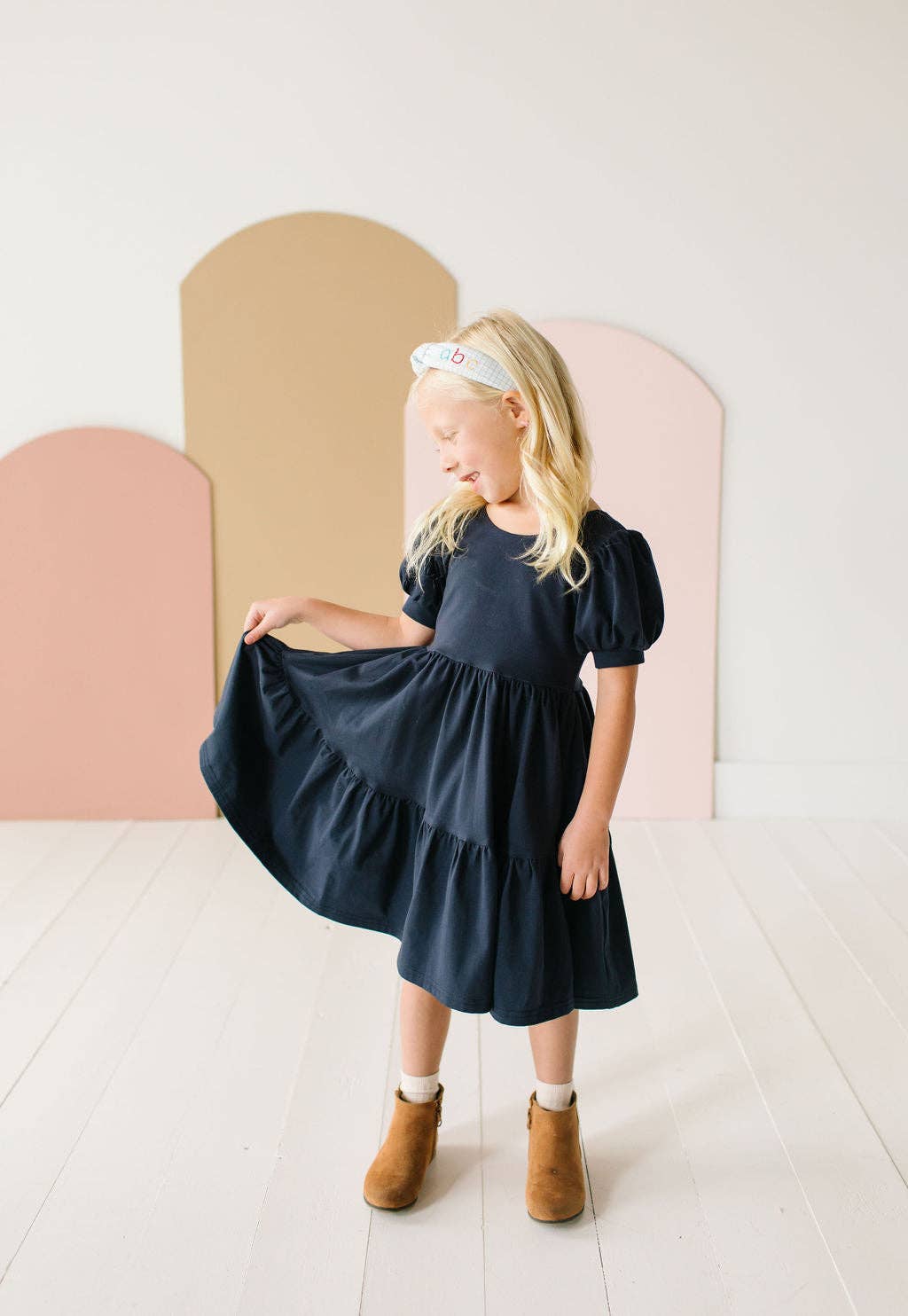 Puff Navy Twirl Dress