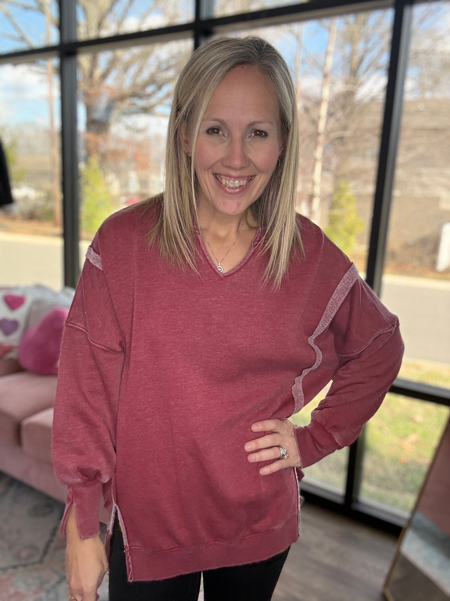 Comfy Cut Crew- Wine