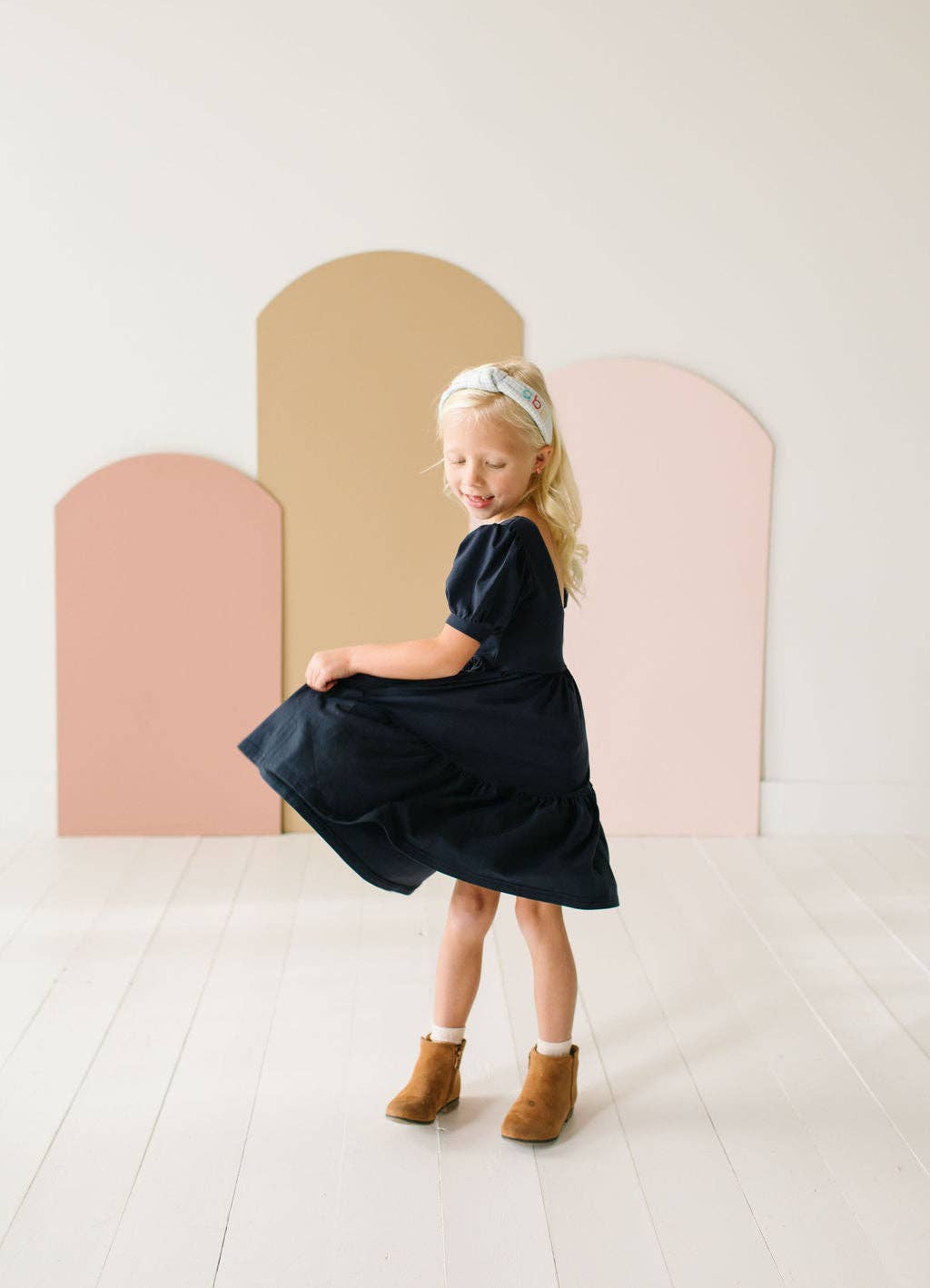 Puff Navy Twirl Dress