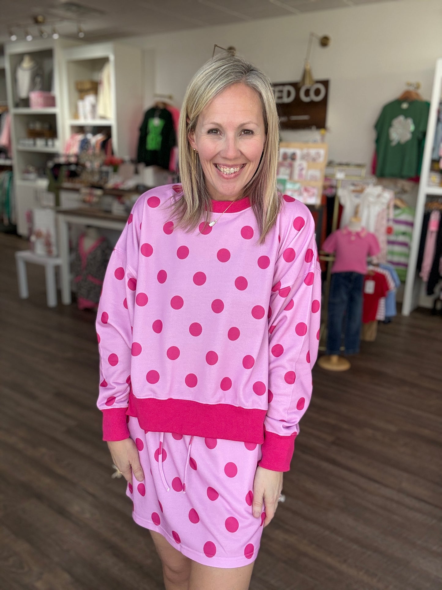Throw On & Go Skort Set-Pink Polka Dot