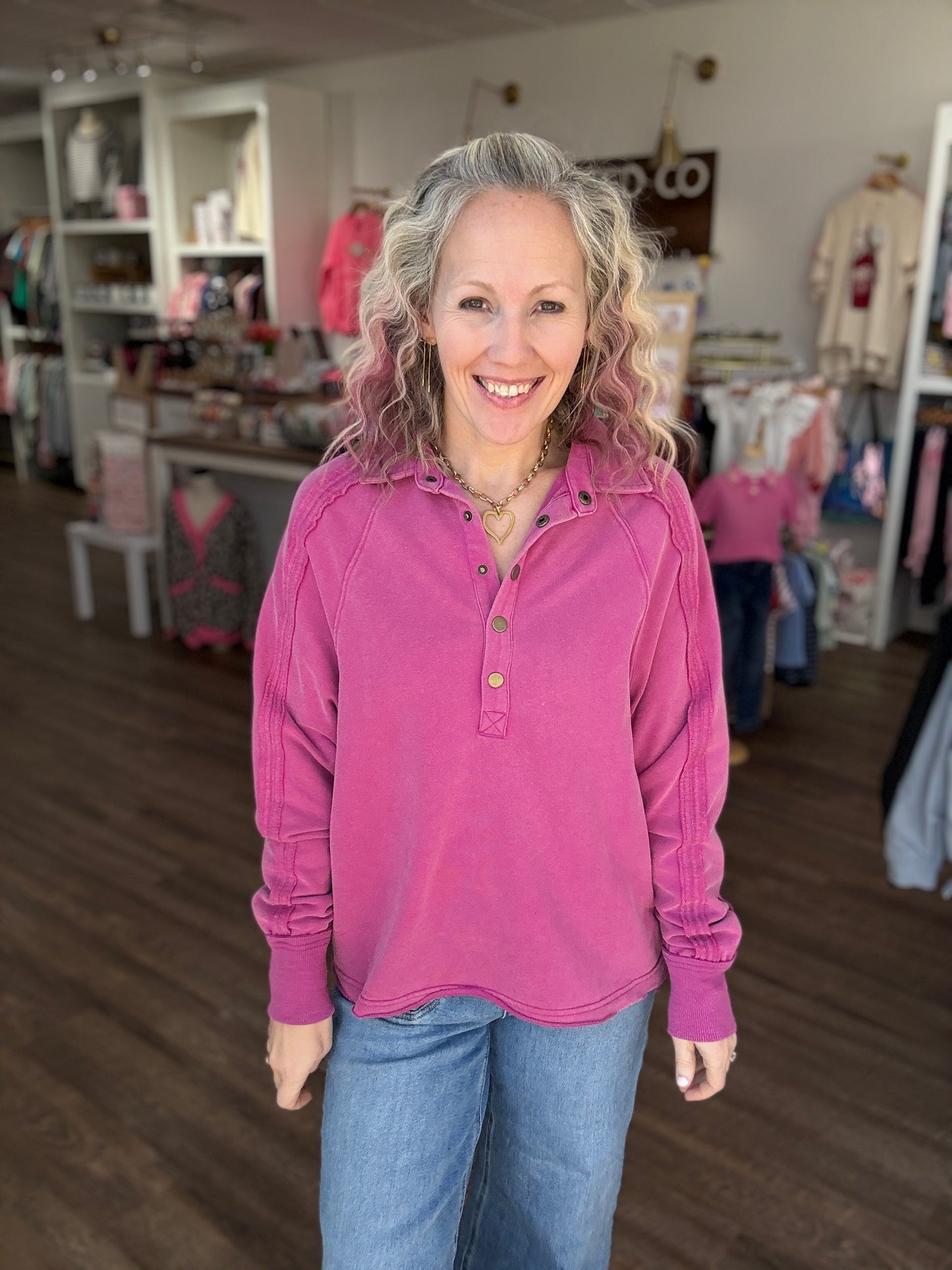 Marley Snap Sweatshirt- Magenta