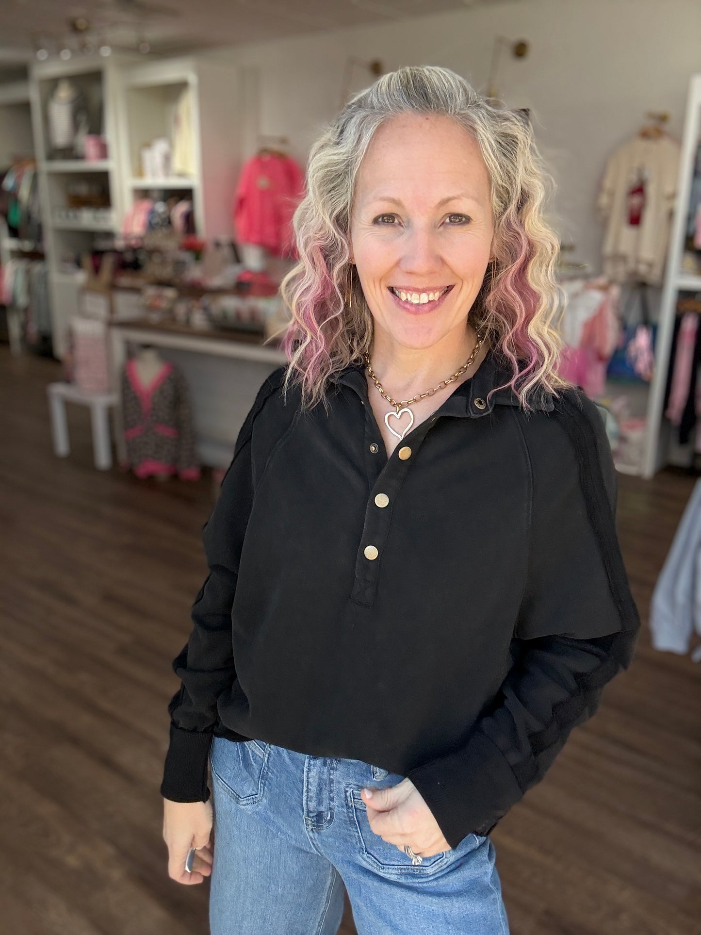 Marley Snap Sweatshirt- Black