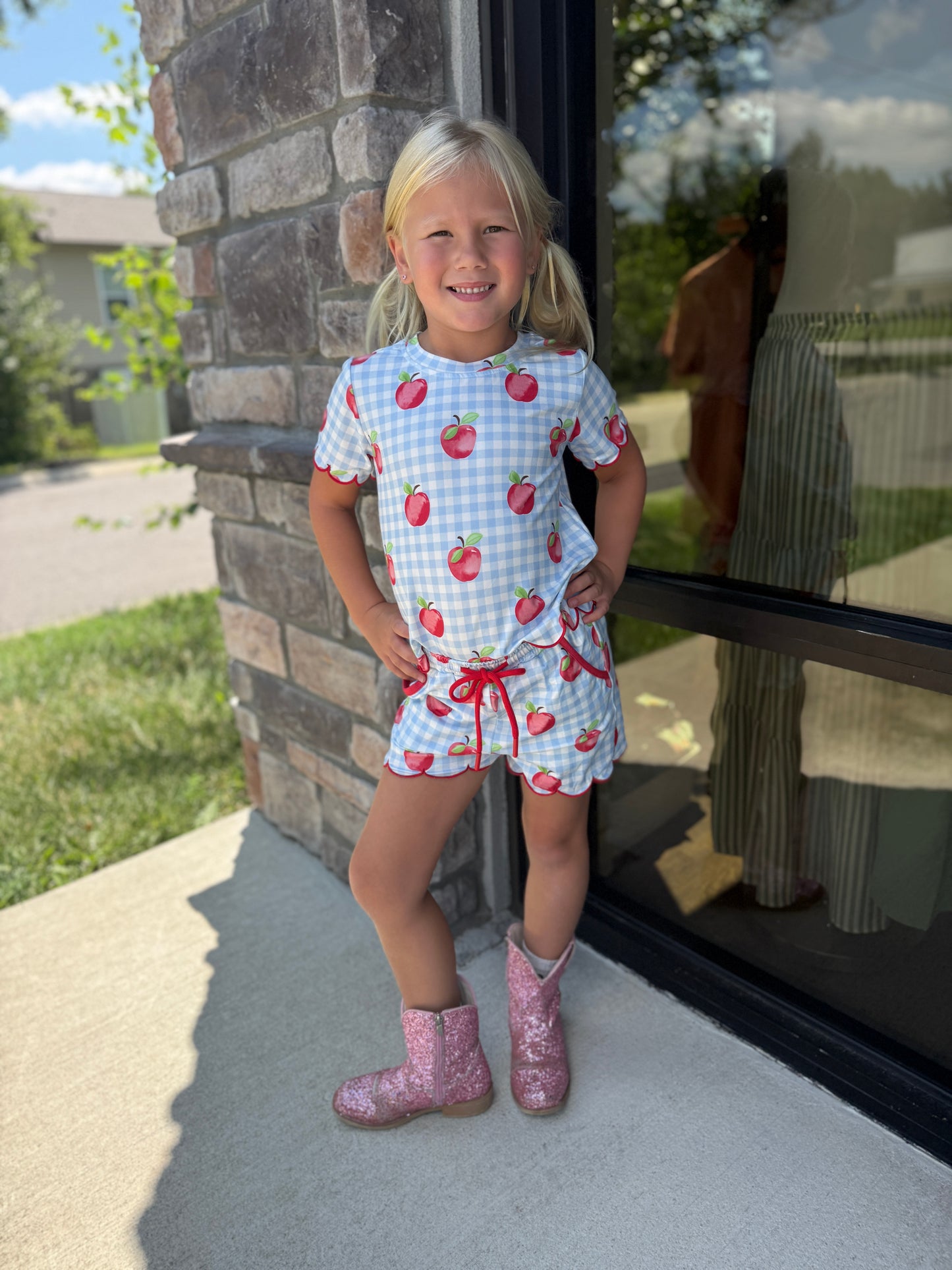Apple Plaid Girls Scallop Set