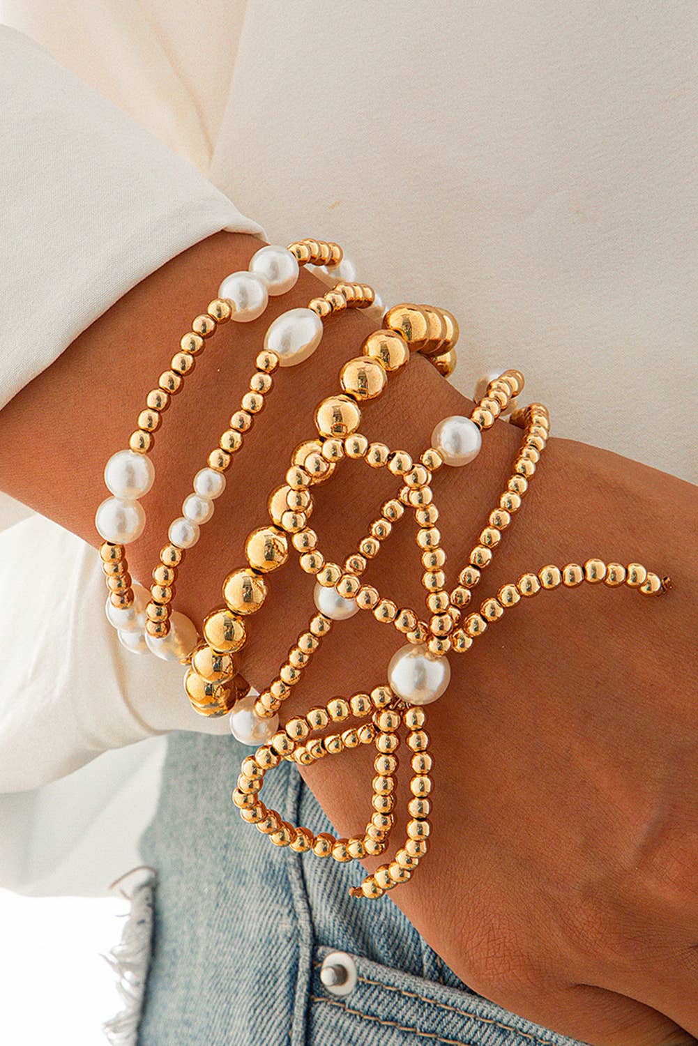 Bow Knot Pearl Beaded Bracelet Set