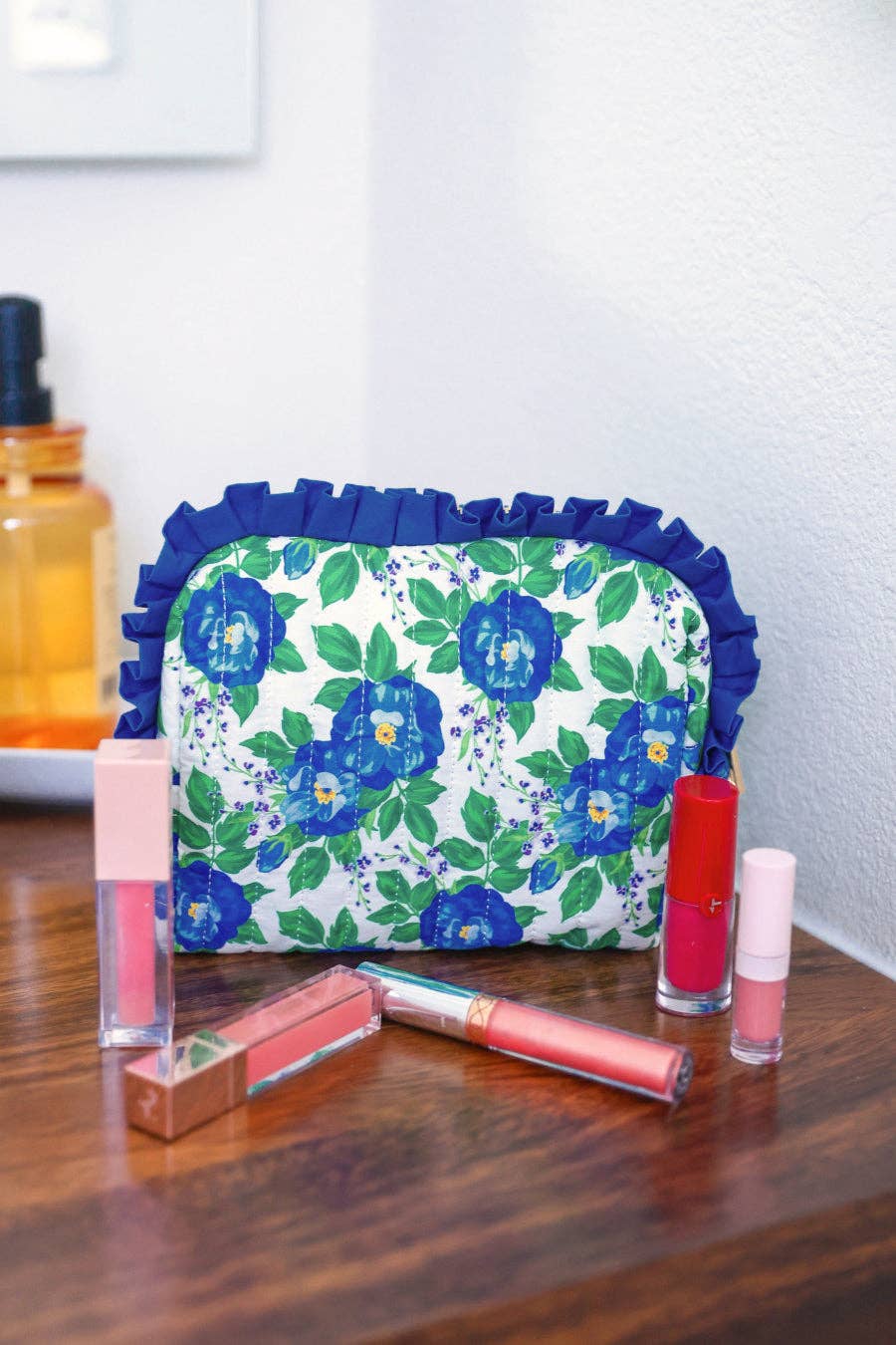 Caroline Floral Quilted Ruffle Bag