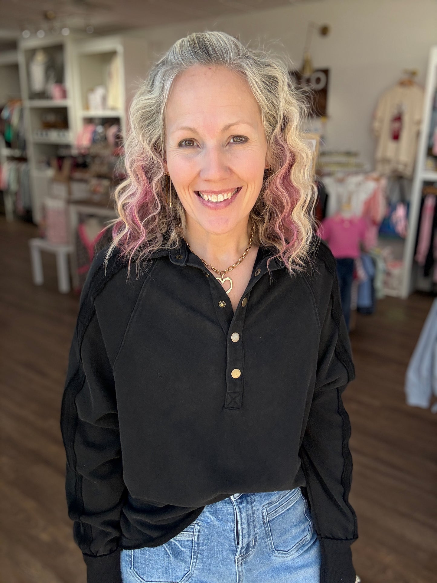 Marley Snap Sweatshirt- Black