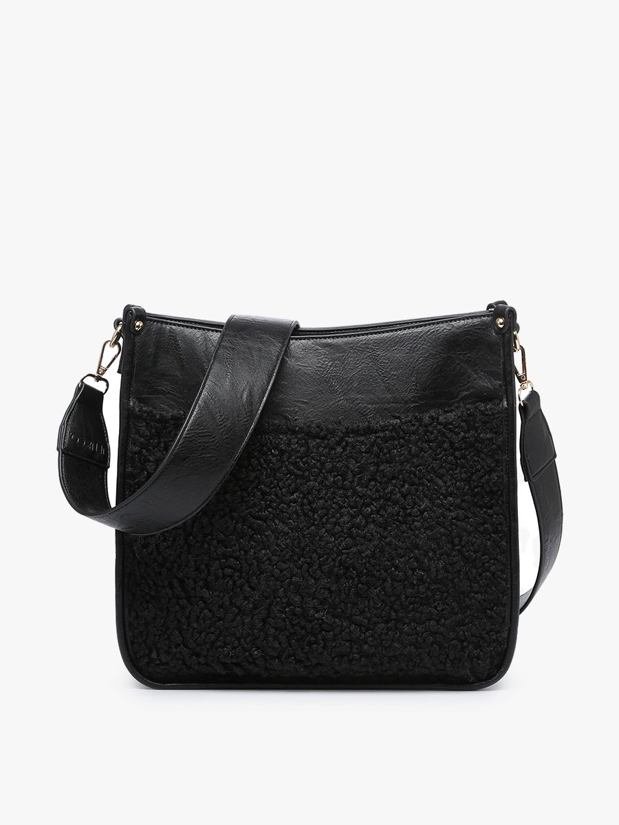 Chloe Teddy Trim Crossbody-Black