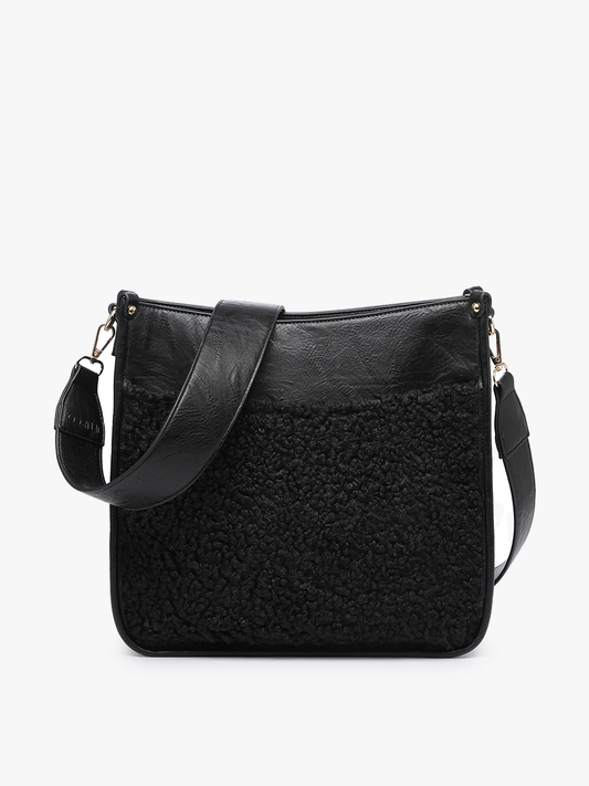 Chloe Teddy Trim Crossbody-Black
