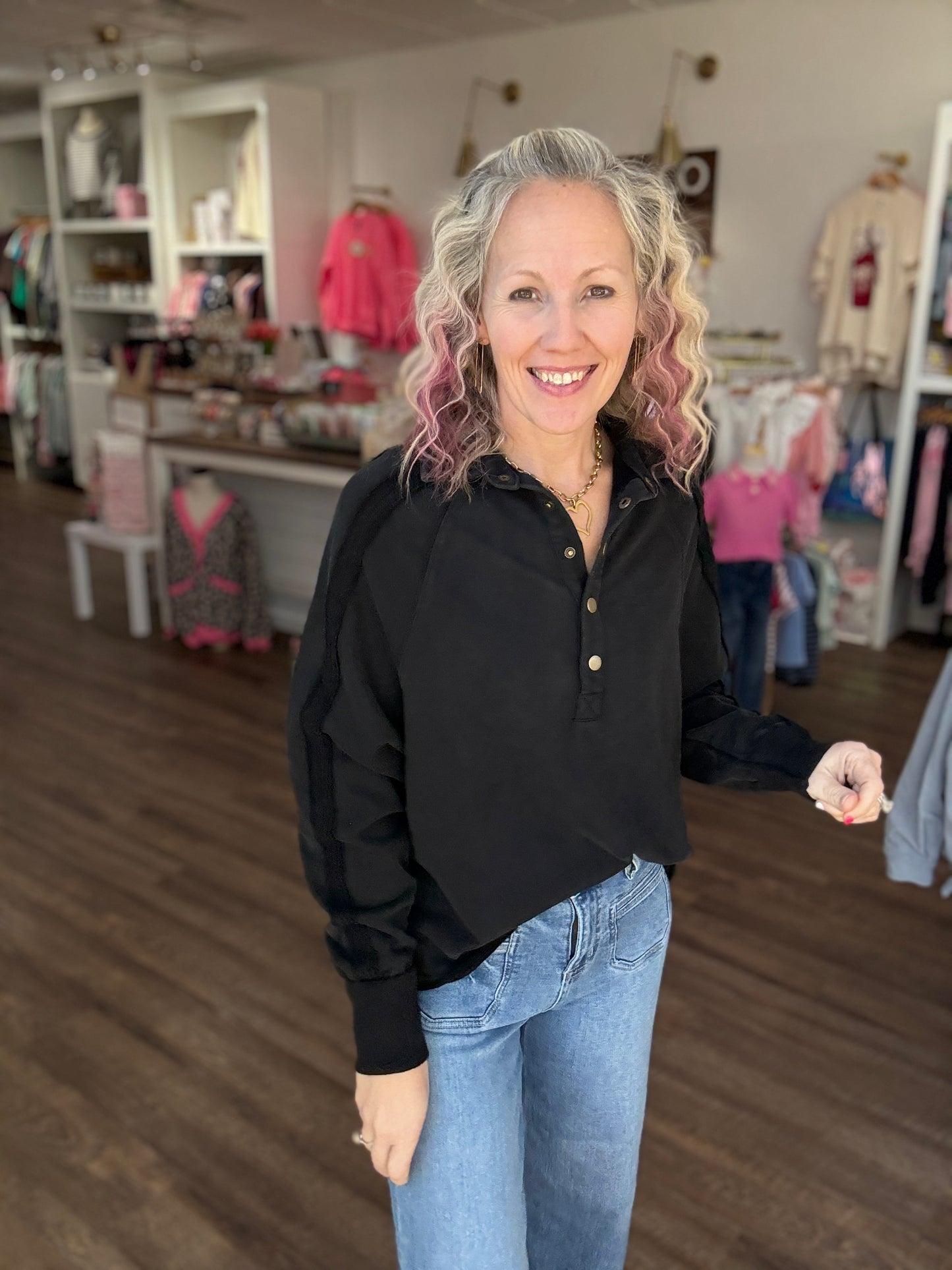 Marley Snap Sweatshirt- Black