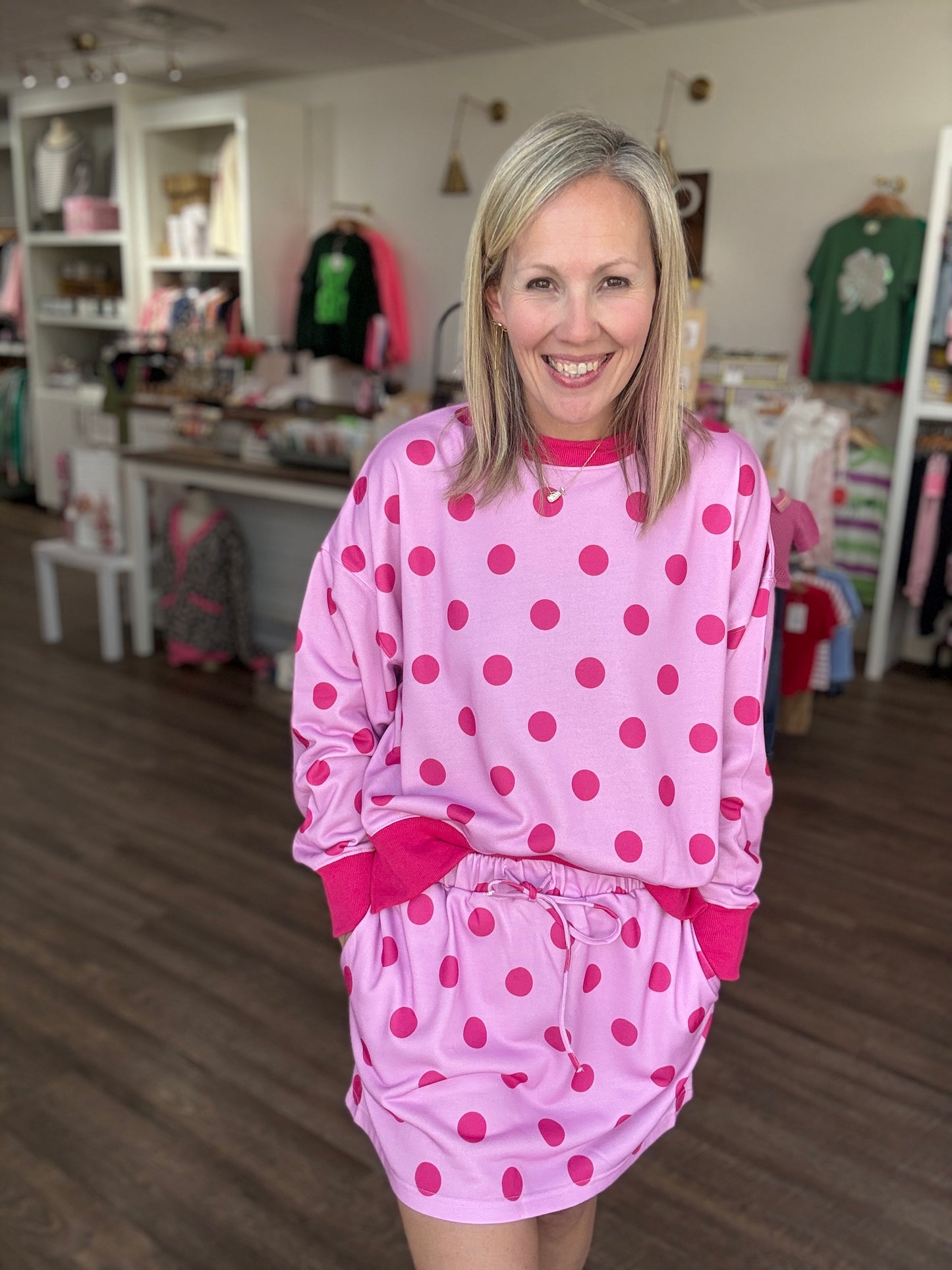 Throw On & Go Skort Set-Pink Polka Dot