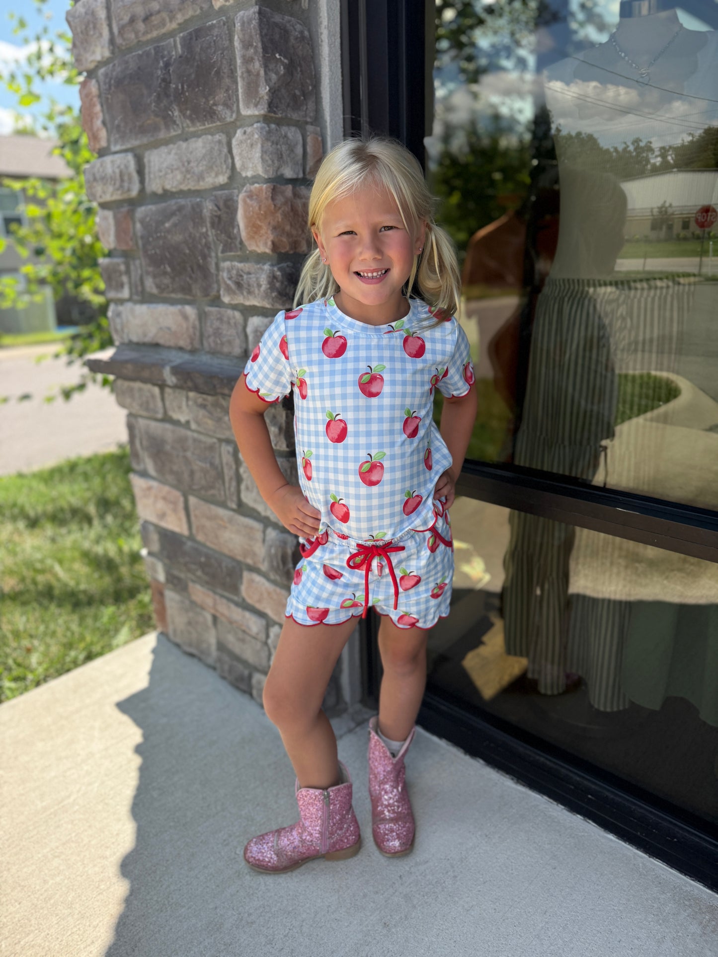 Apple Plaid Girls Scallop Set