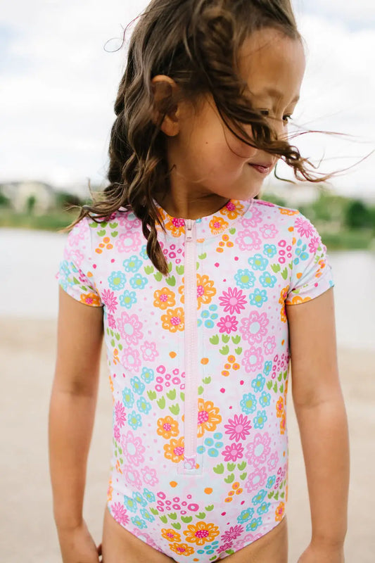 Pink Flowers Zip Up Swim