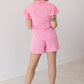 Quarter Zip with Flutter Sleeves- Pink