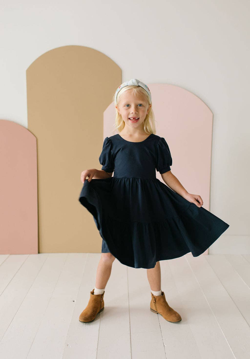 Puff Navy Twirl Dress