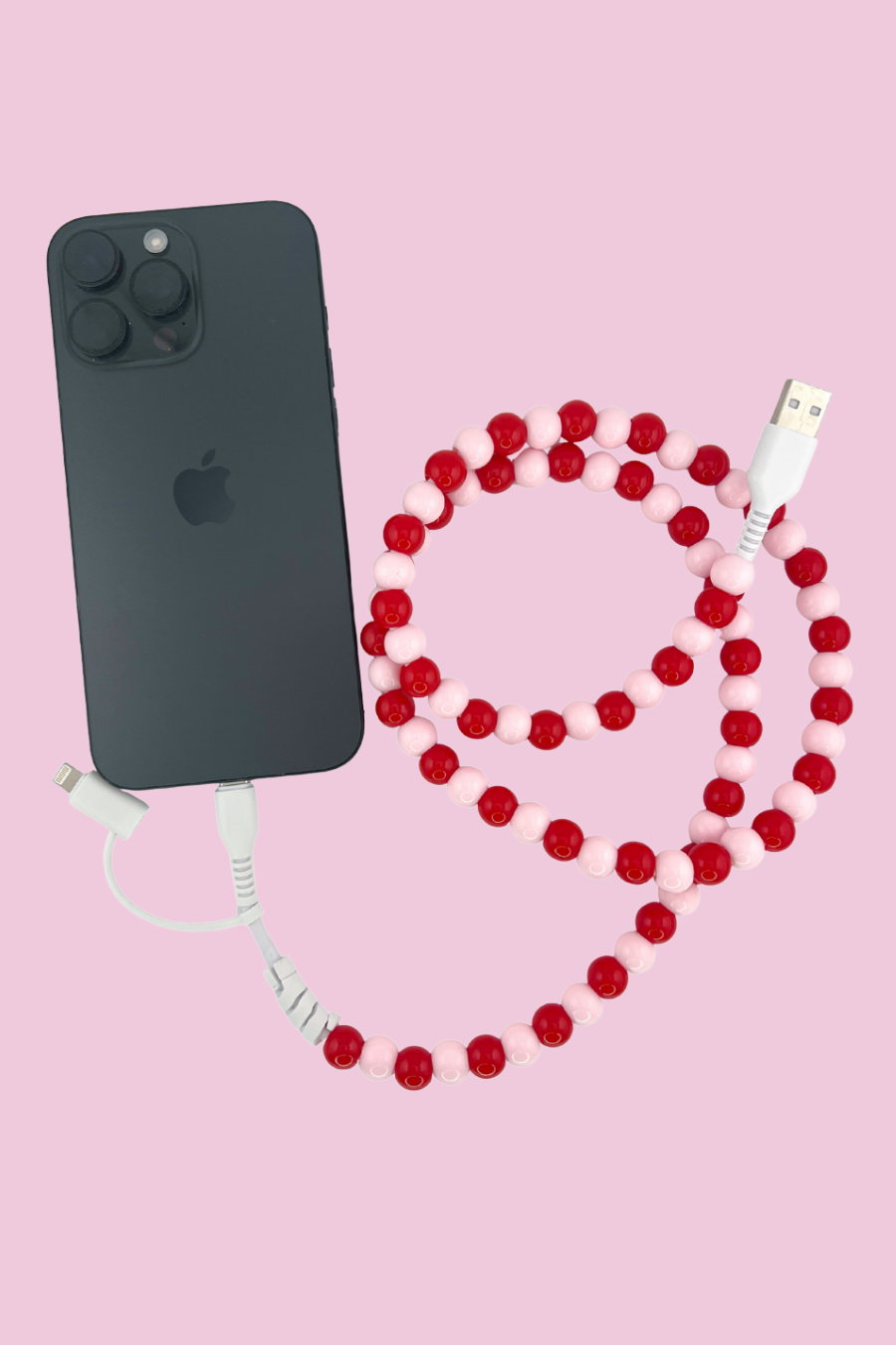 2 in 1 Phone Charger- Pink/Red