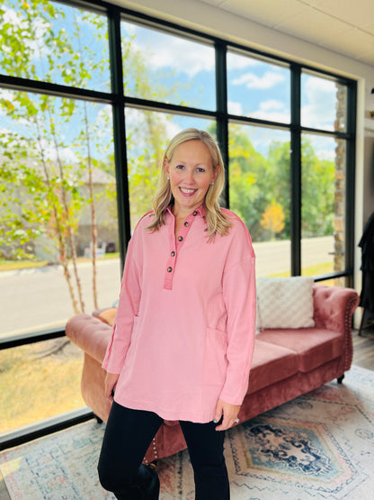 Cozy Henley Top- Dusty Pink