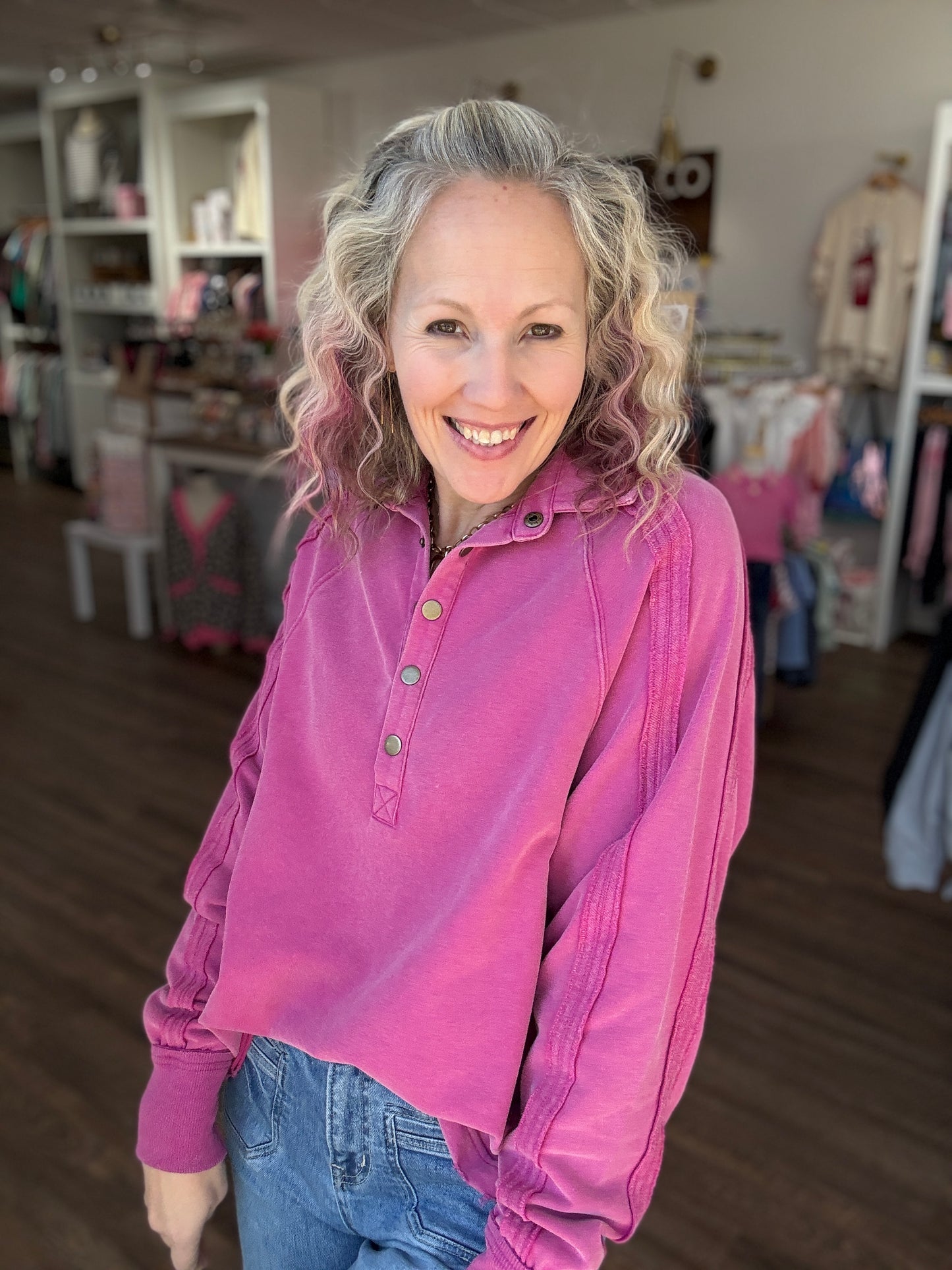 Marley Snap Sweatshirt- Magenta