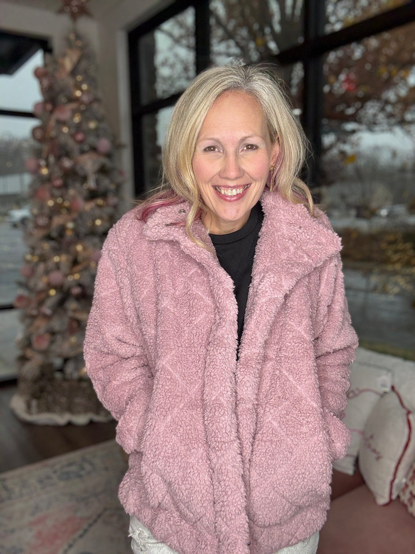 Candie Sherpa Jacket- Mauve