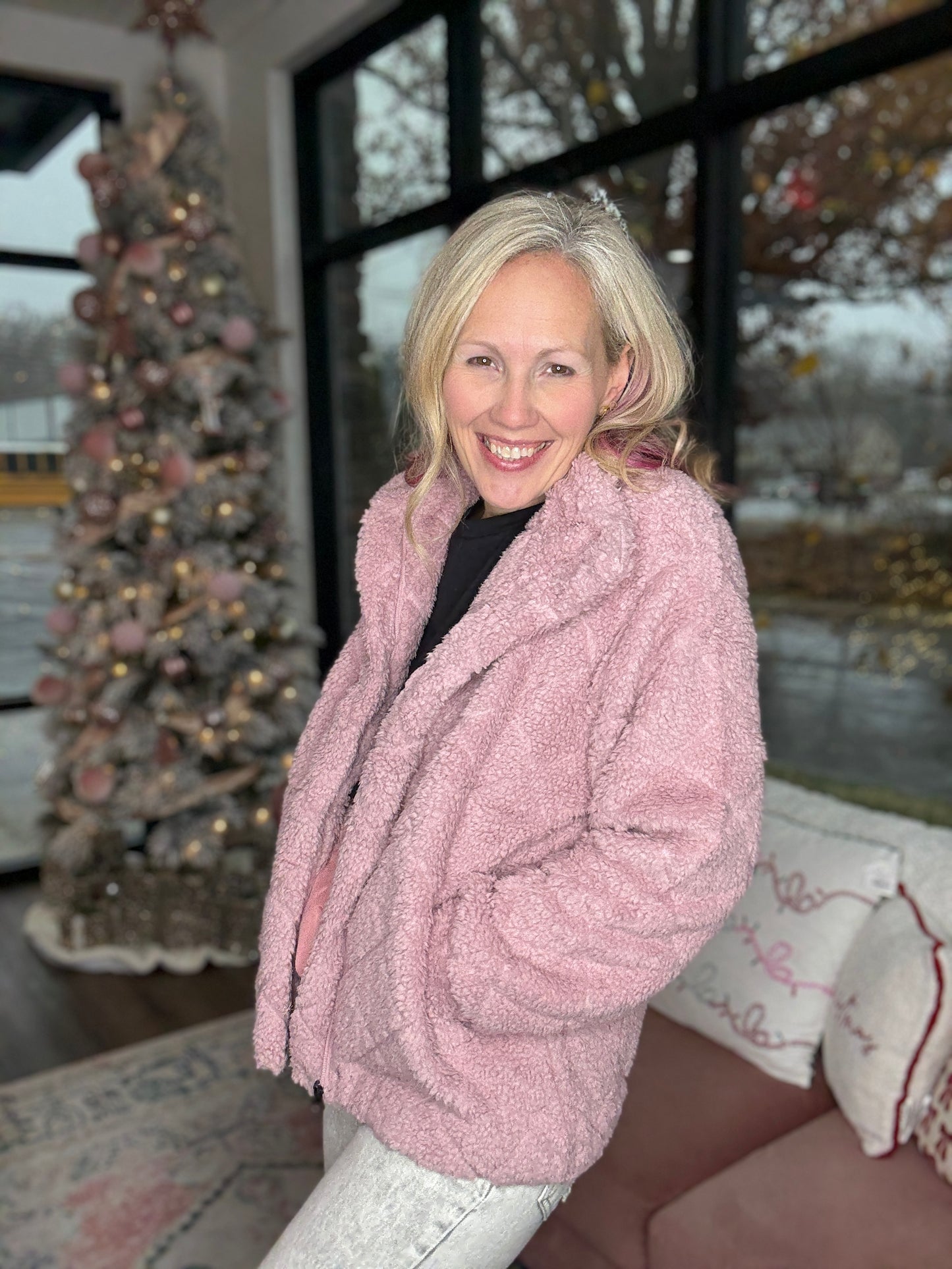 Candie Sherpa Jacket- Mauve