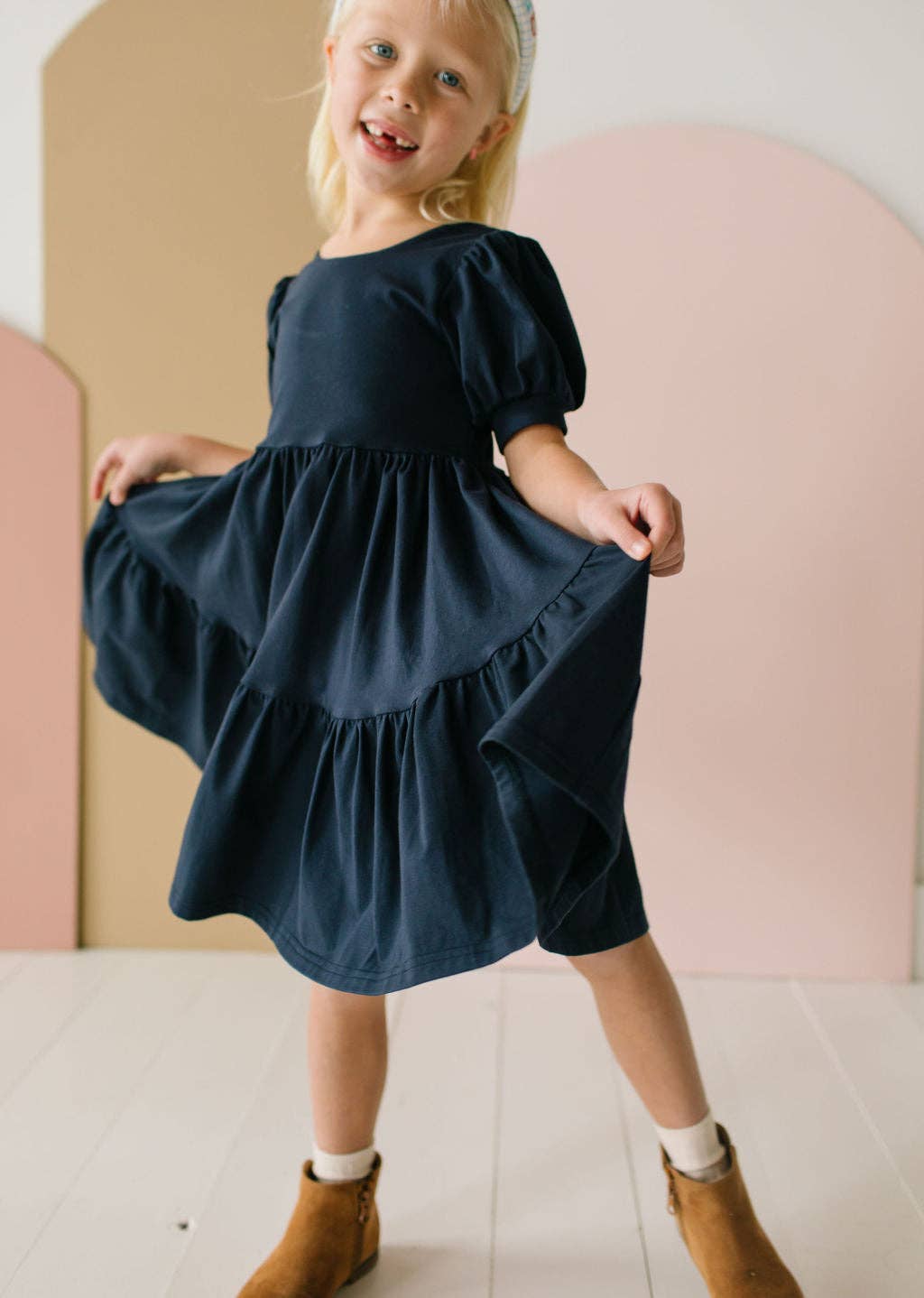 Puff Navy Twirl Dress