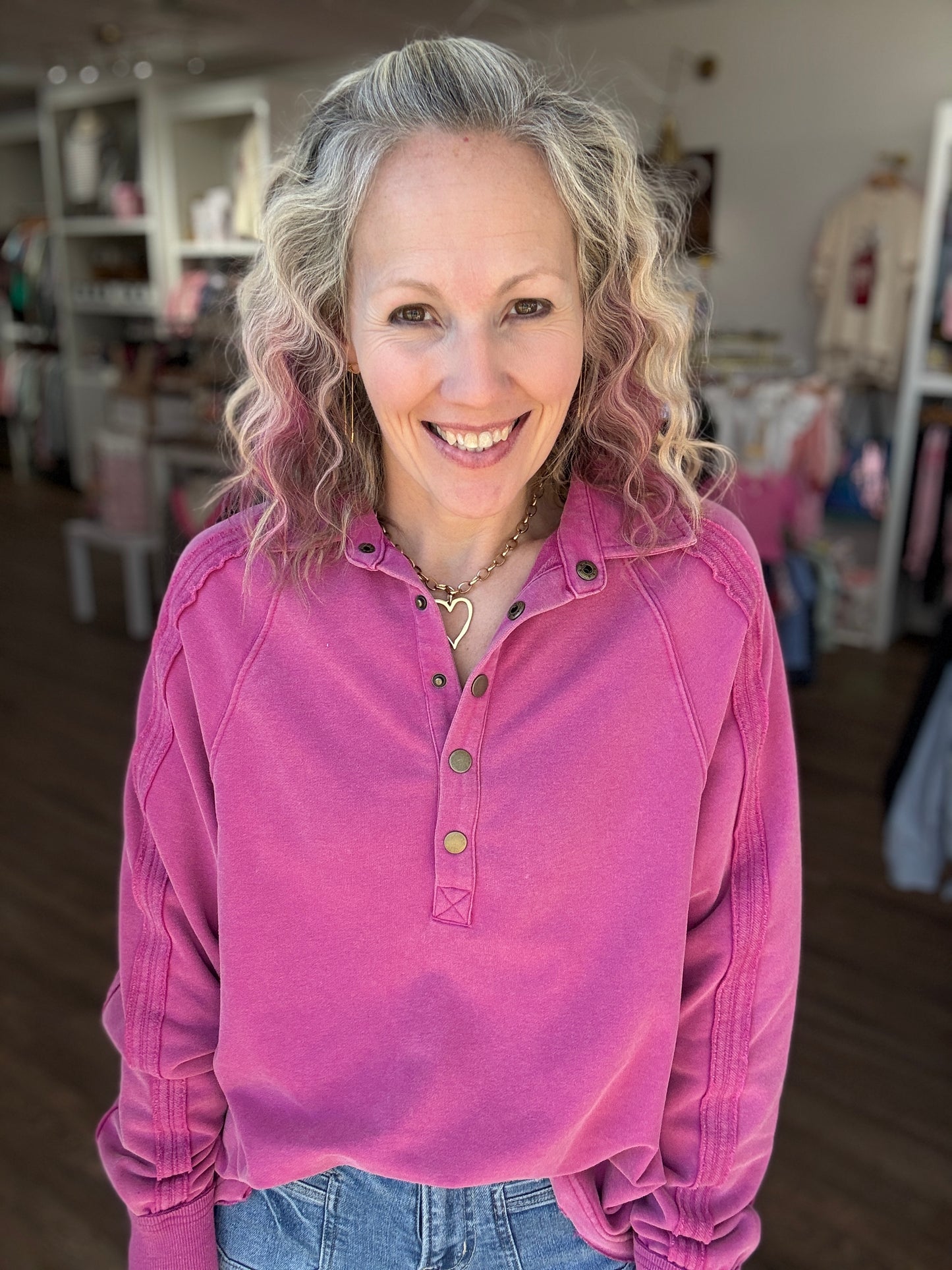 Marley Snap Sweatshirt- Magenta