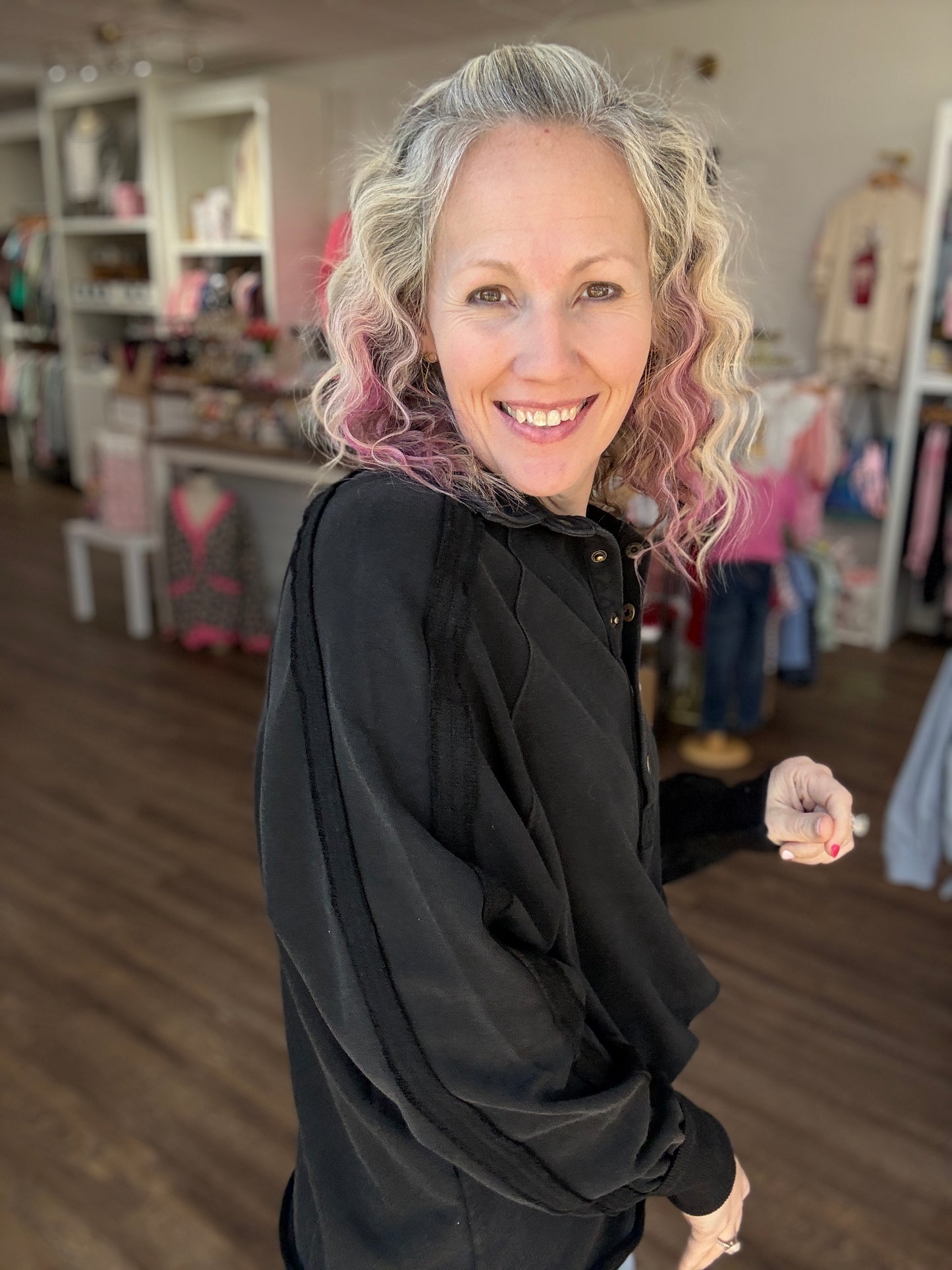 Marley Snap Sweatshirt- Black