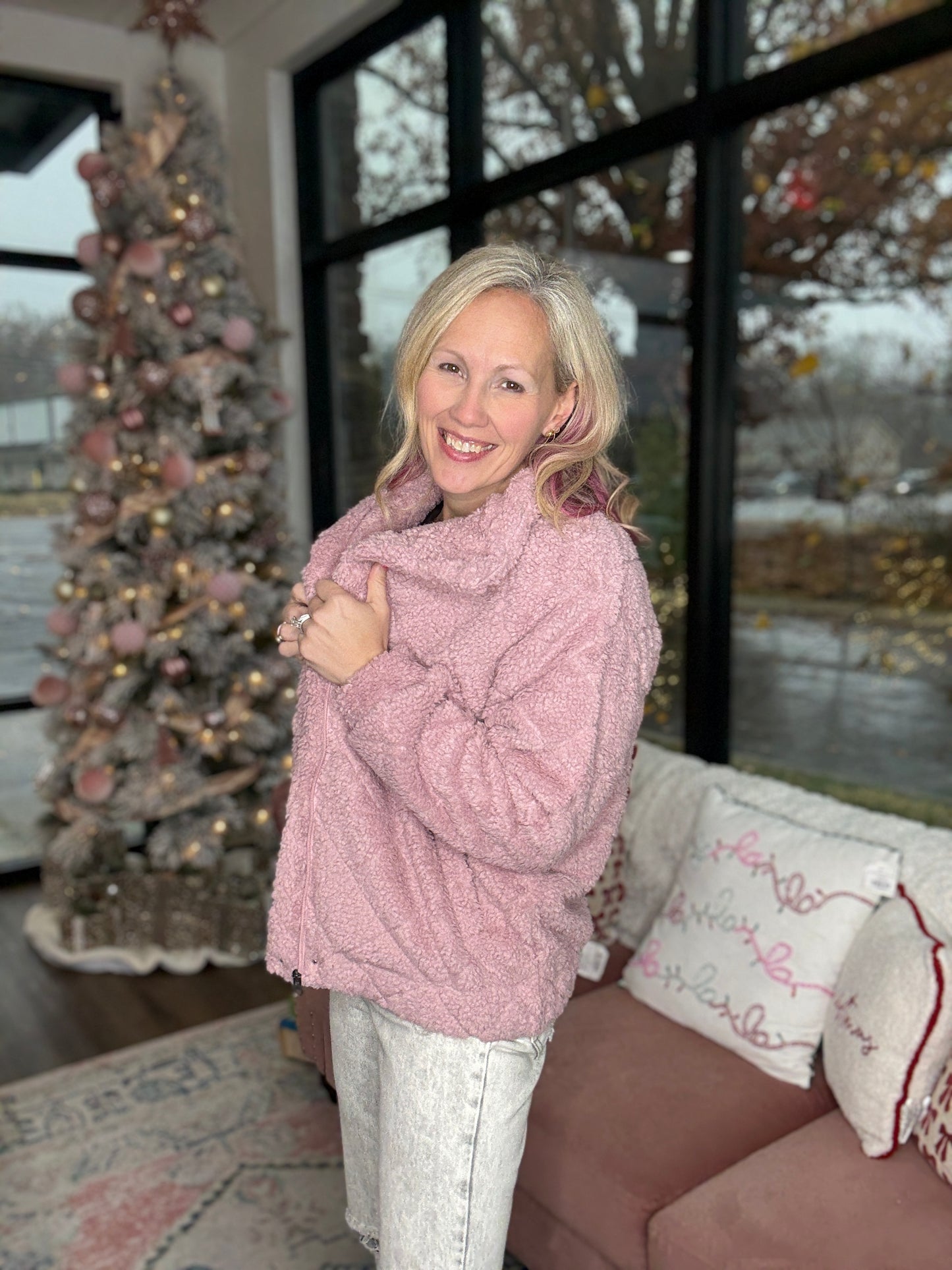 Candie Sherpa Jacket- Mauve