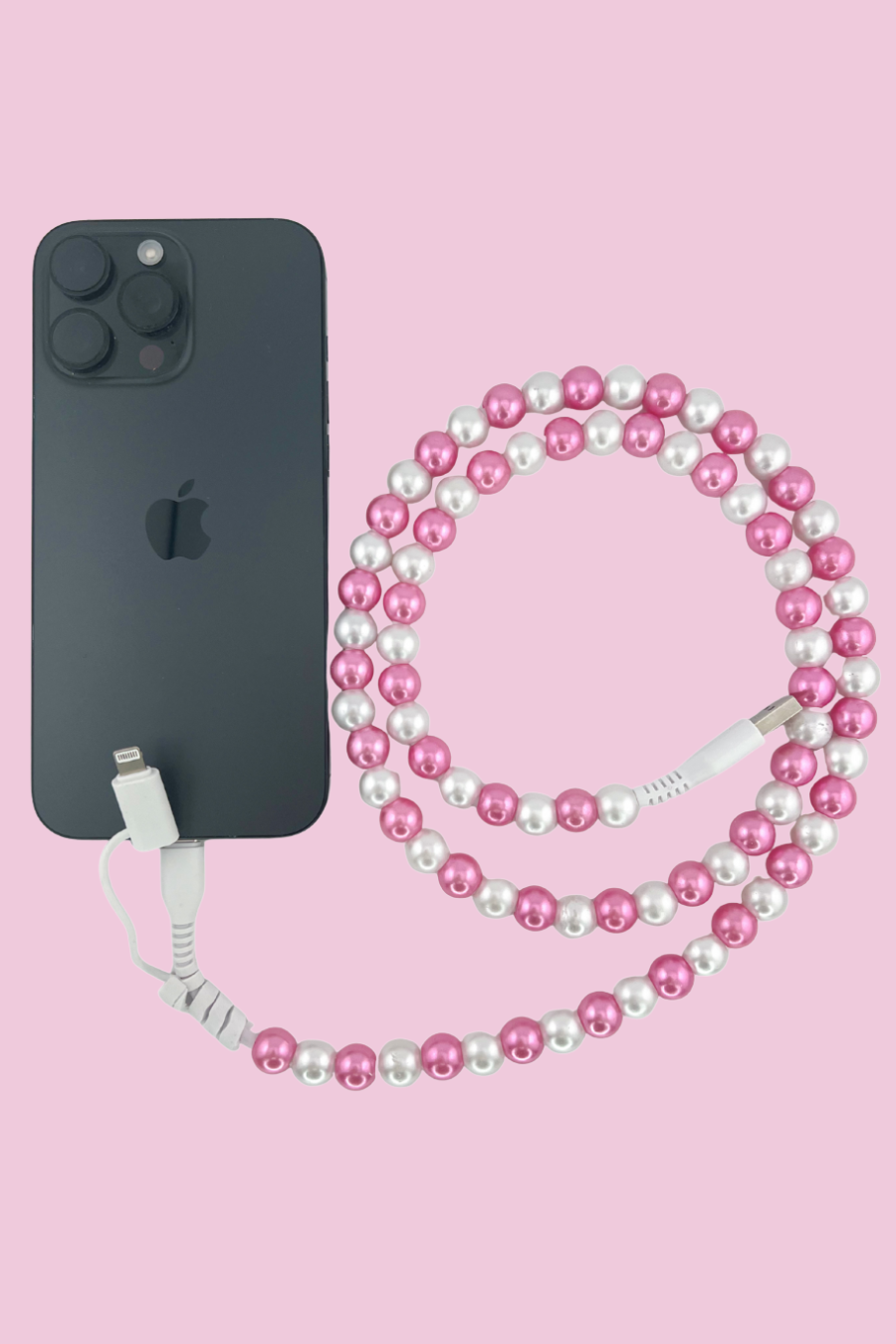 2 in 1 Phone Charger- Pink/White Pearl