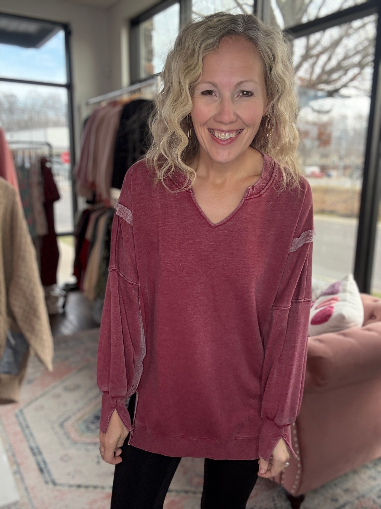 Comfy Cut Crew- Wine