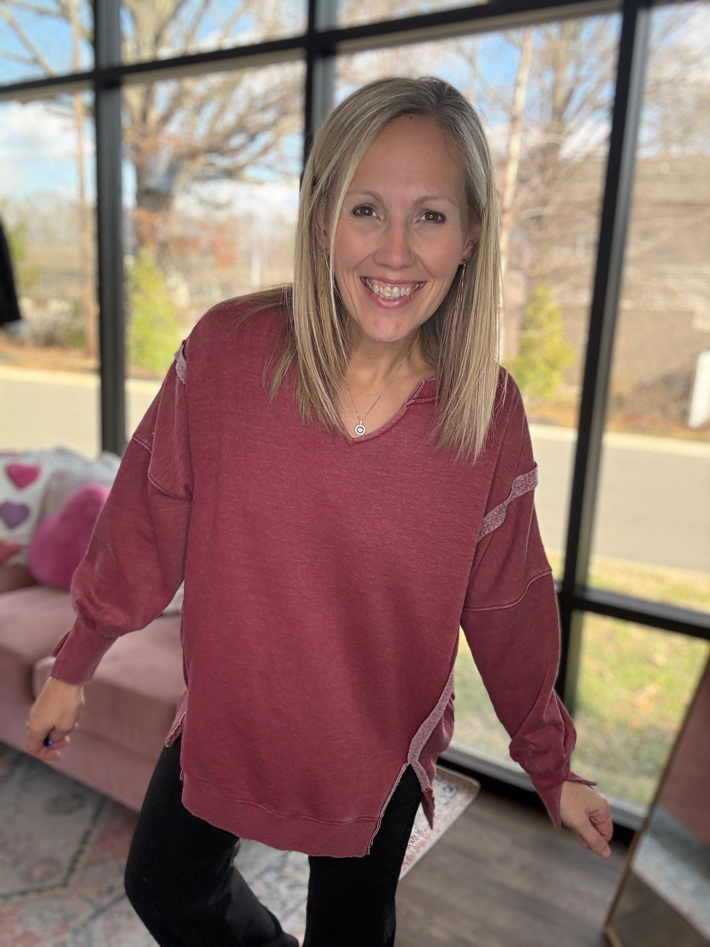 Comfy Cut Crew- Wine