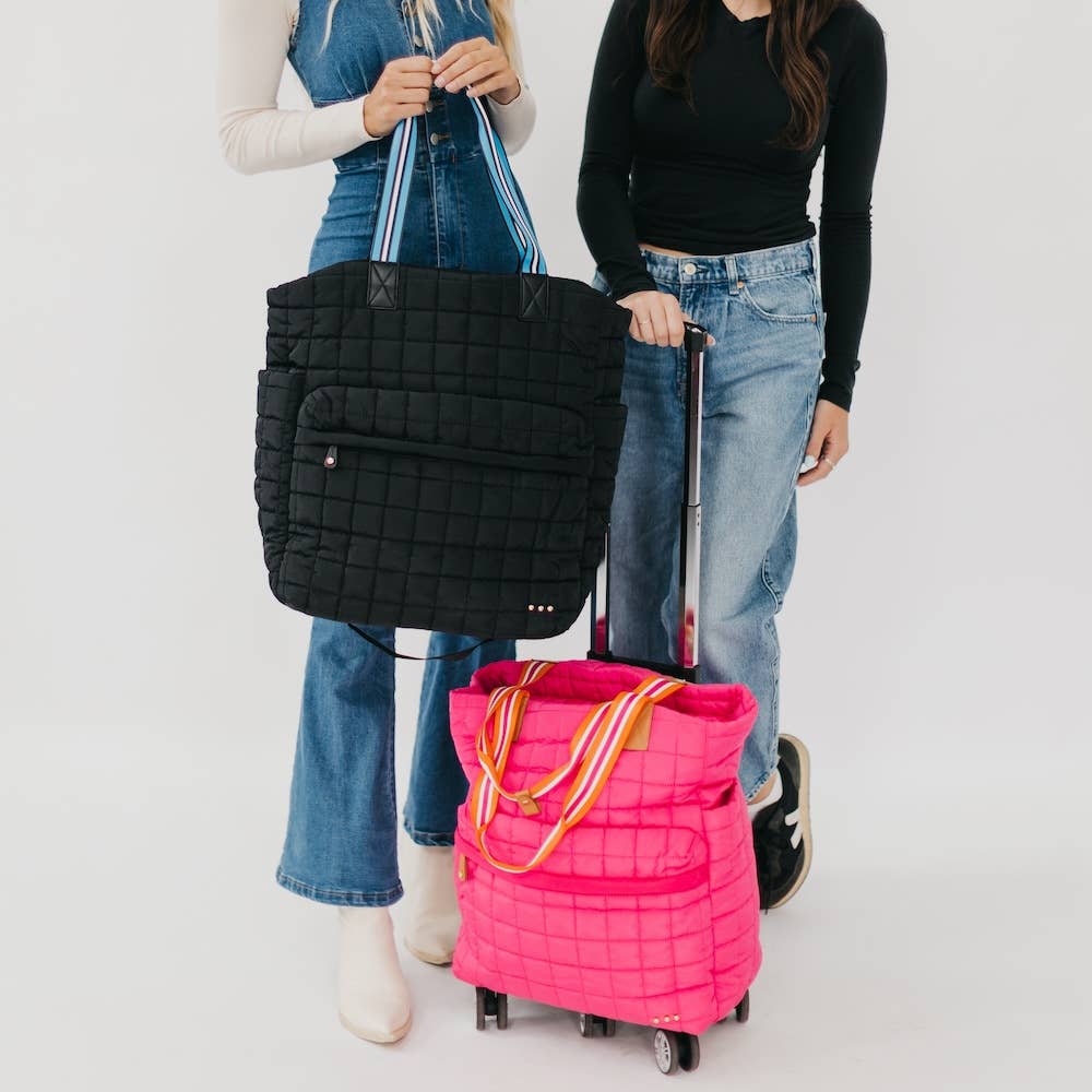 Quilted Tote Roller Bag: Fuchsia