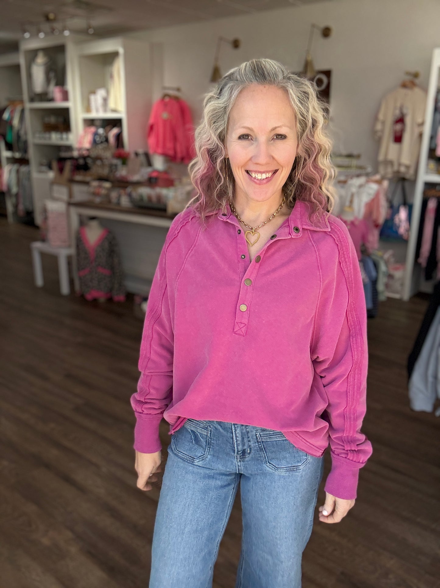 Marley Snap Sweatshirt- Magenta