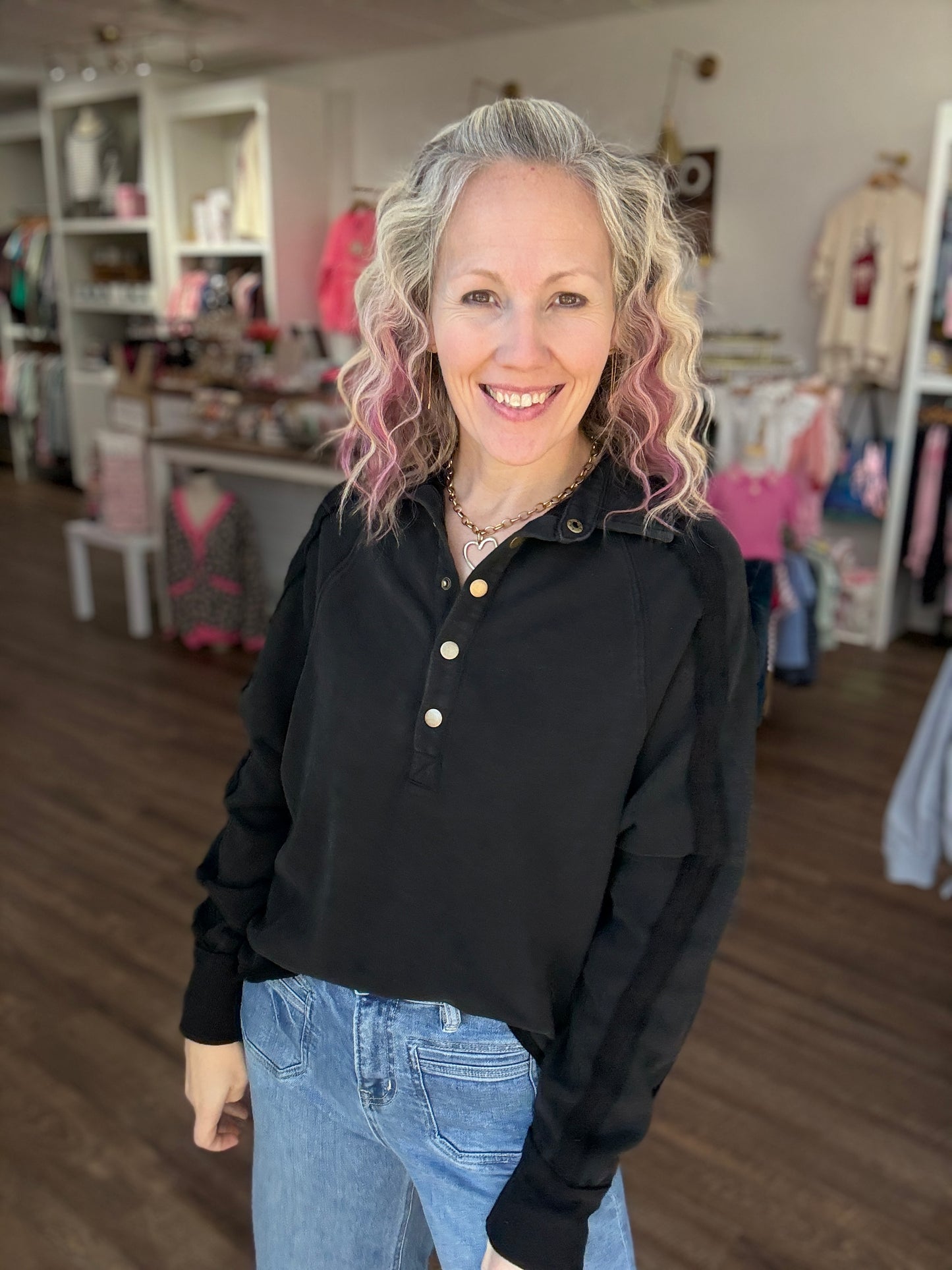 Marley Snap Sweatshirt- Black