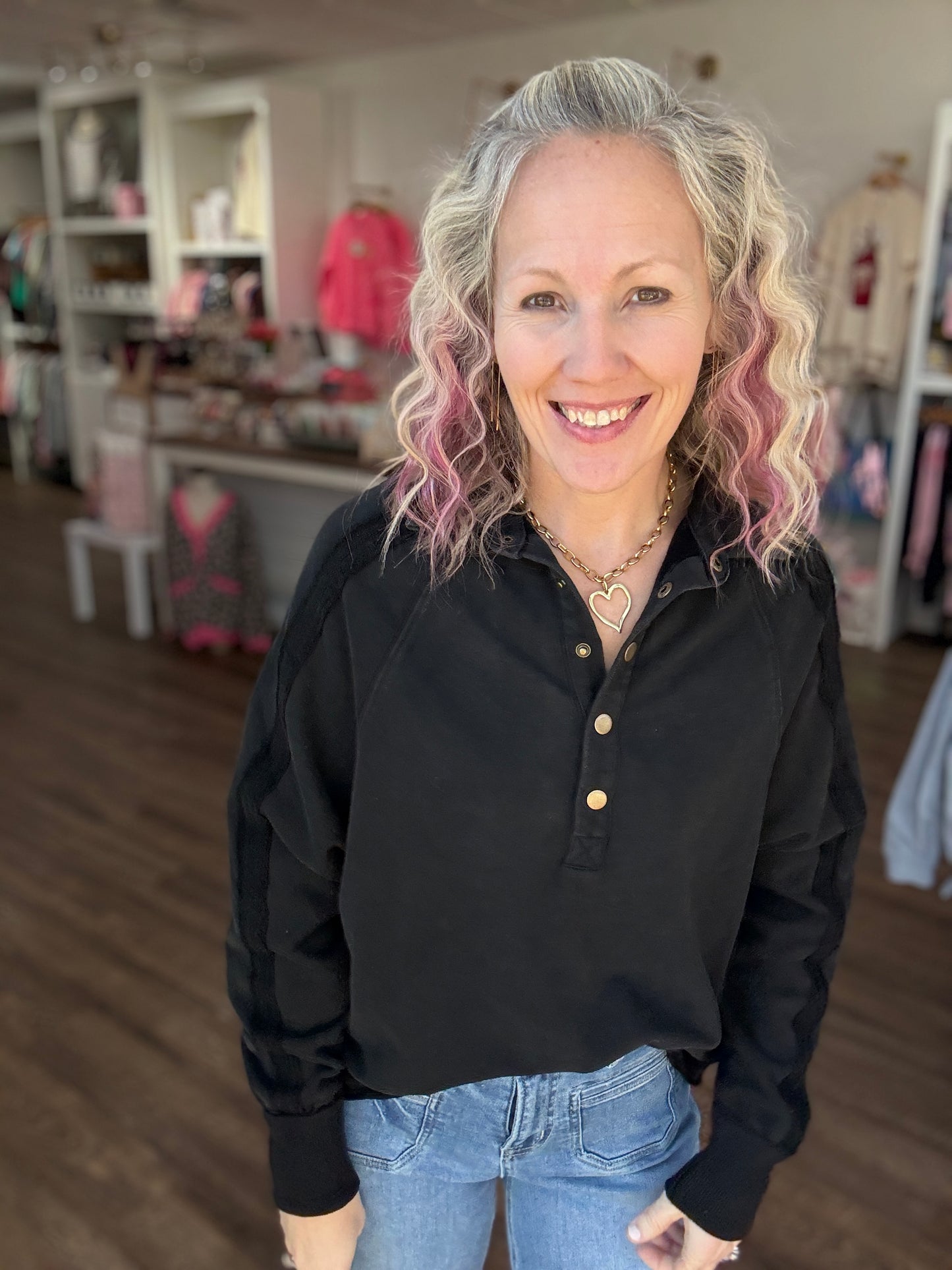 Marley Snap Sweatshirt- Black