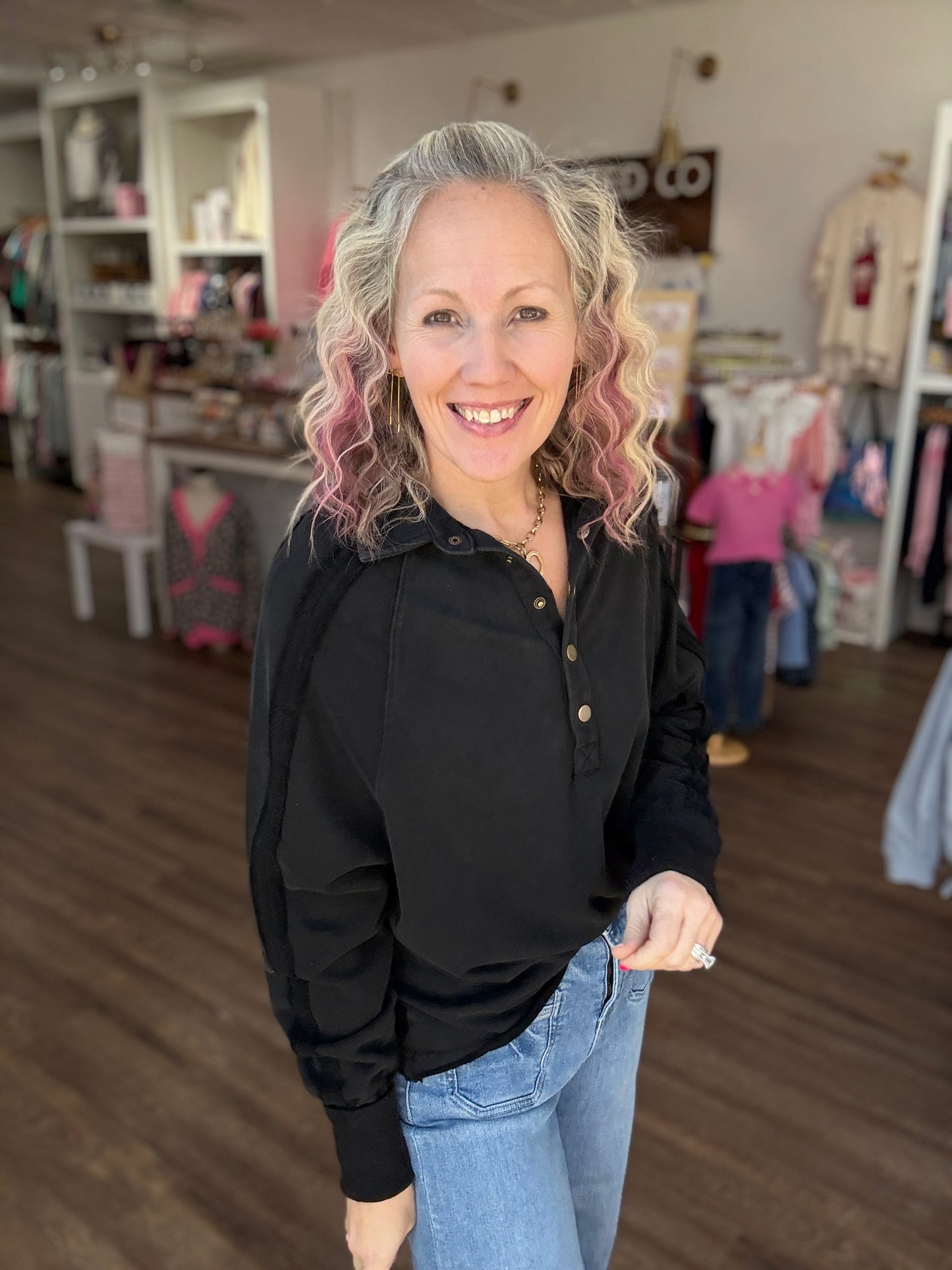 Marley Snap Sweatshirt- Black