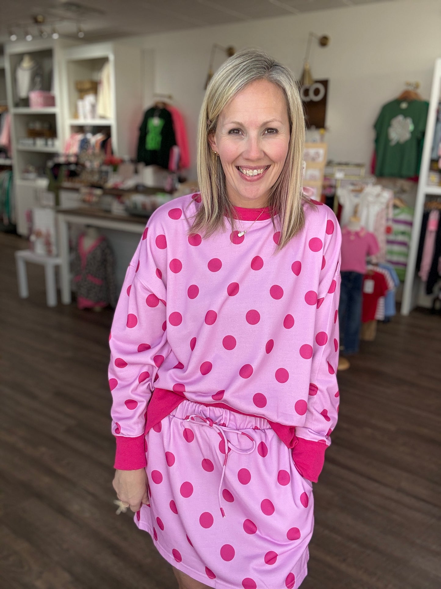 Throw On & Go Skort Set-Pink Polka Dot