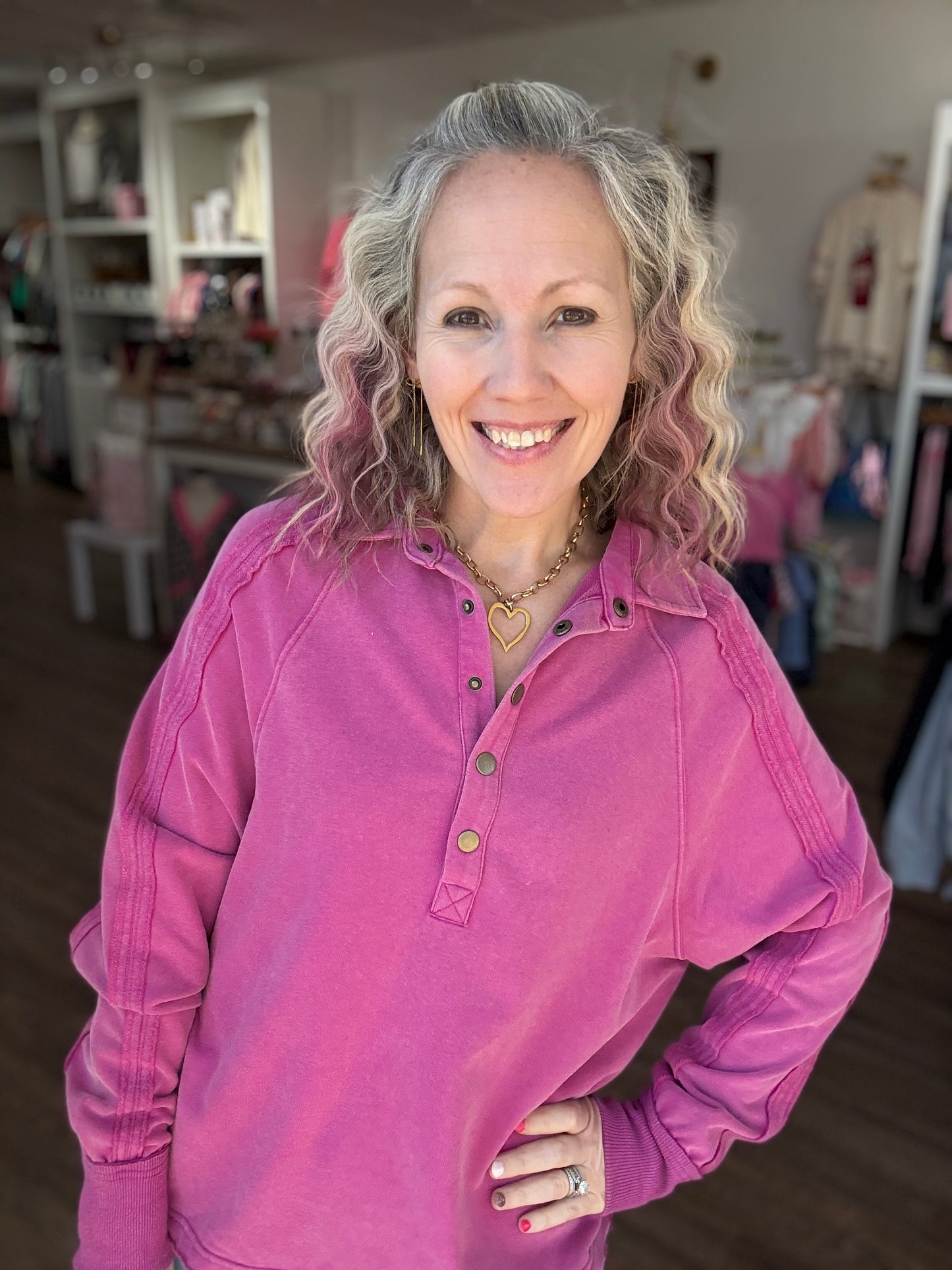 Marley Snap Sweatshirt- Magenta